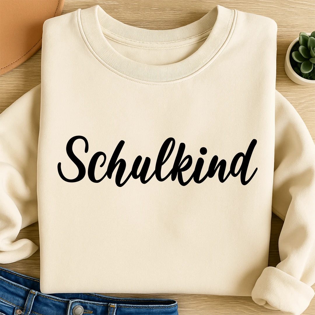 Bügelbild Schulkind Schriftzug Schreibschrift