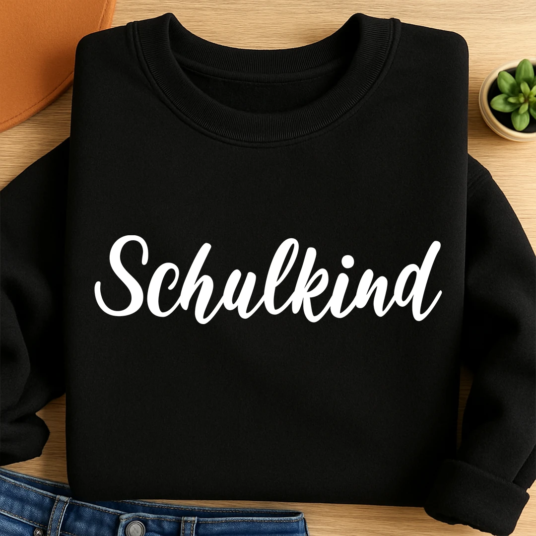 Bügelbild Schulkind Schriftzug Schreibschrift