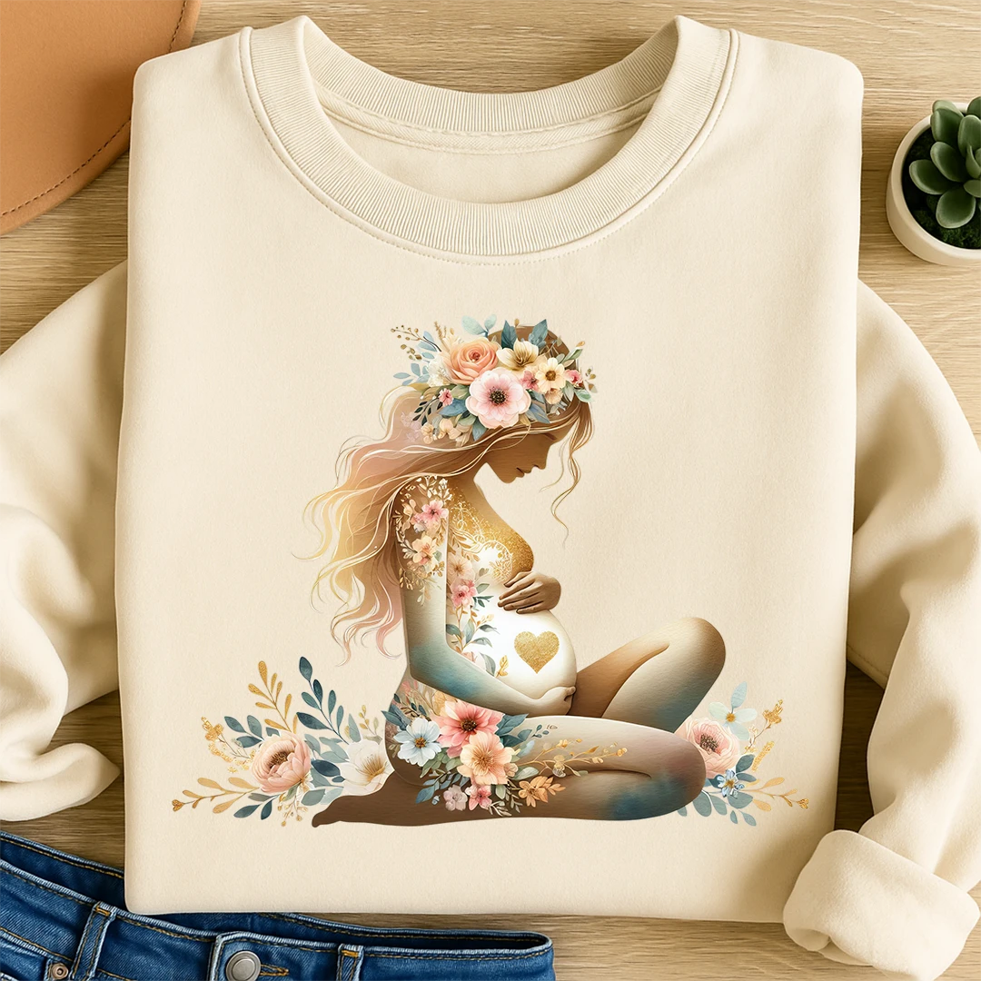 Bügelbild Schwangerschaft Babyglück in Blüten