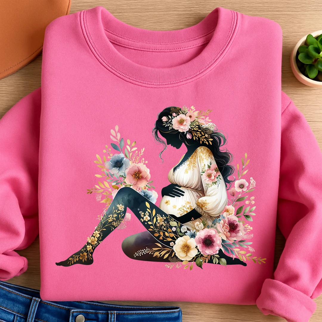 Bügelbild Schwangerschaft Mama in voller Blüte