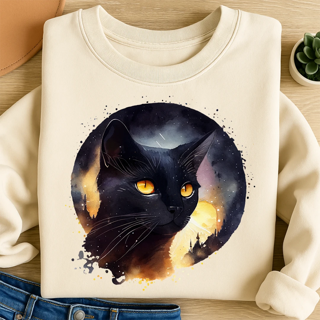 Bügelbild Schwarze Katze Mondschein