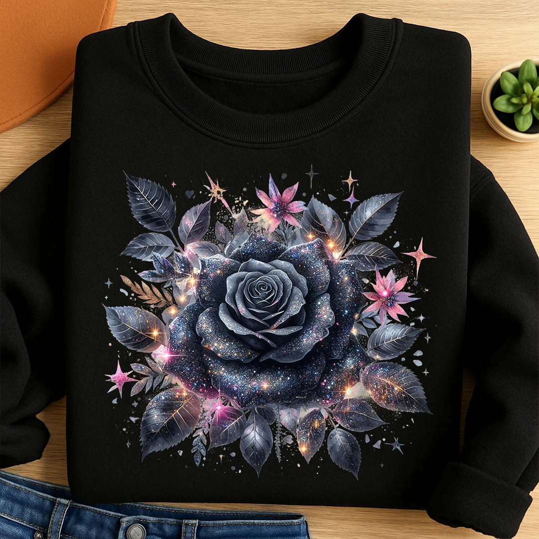 Bügelbild schwarze Rose Galaxy Night