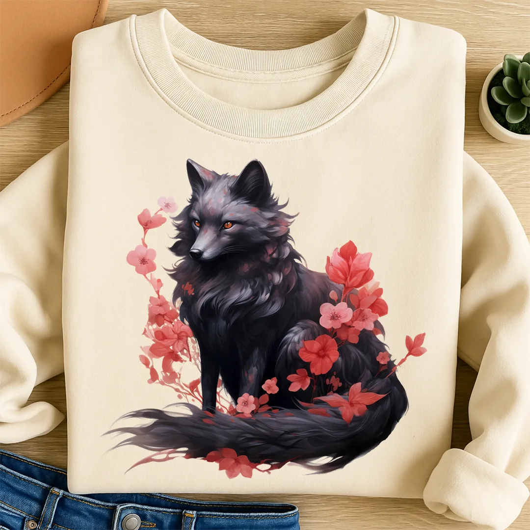 Bügelbild Schwarzer Blüten Fuchs