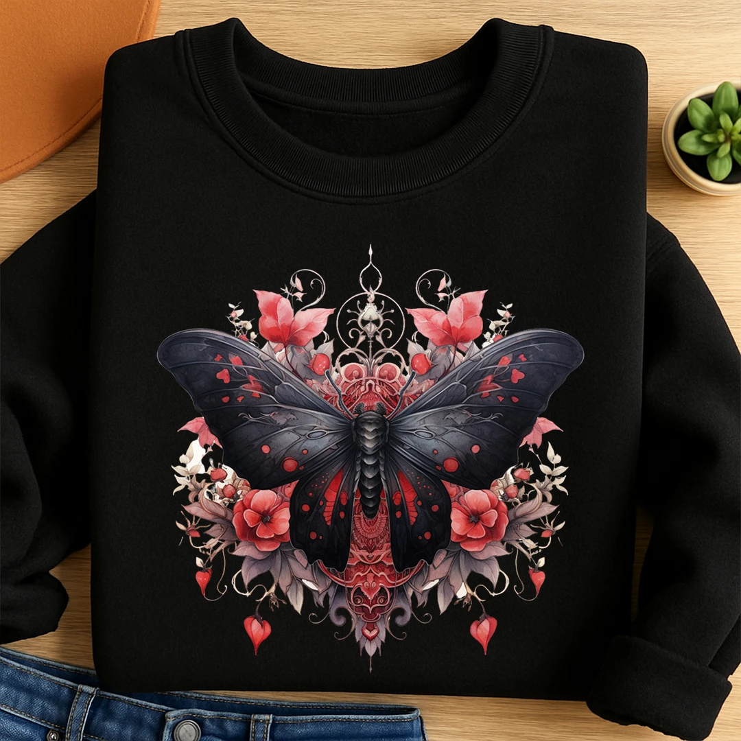 Bügelbild Schwarze Blüten Motte