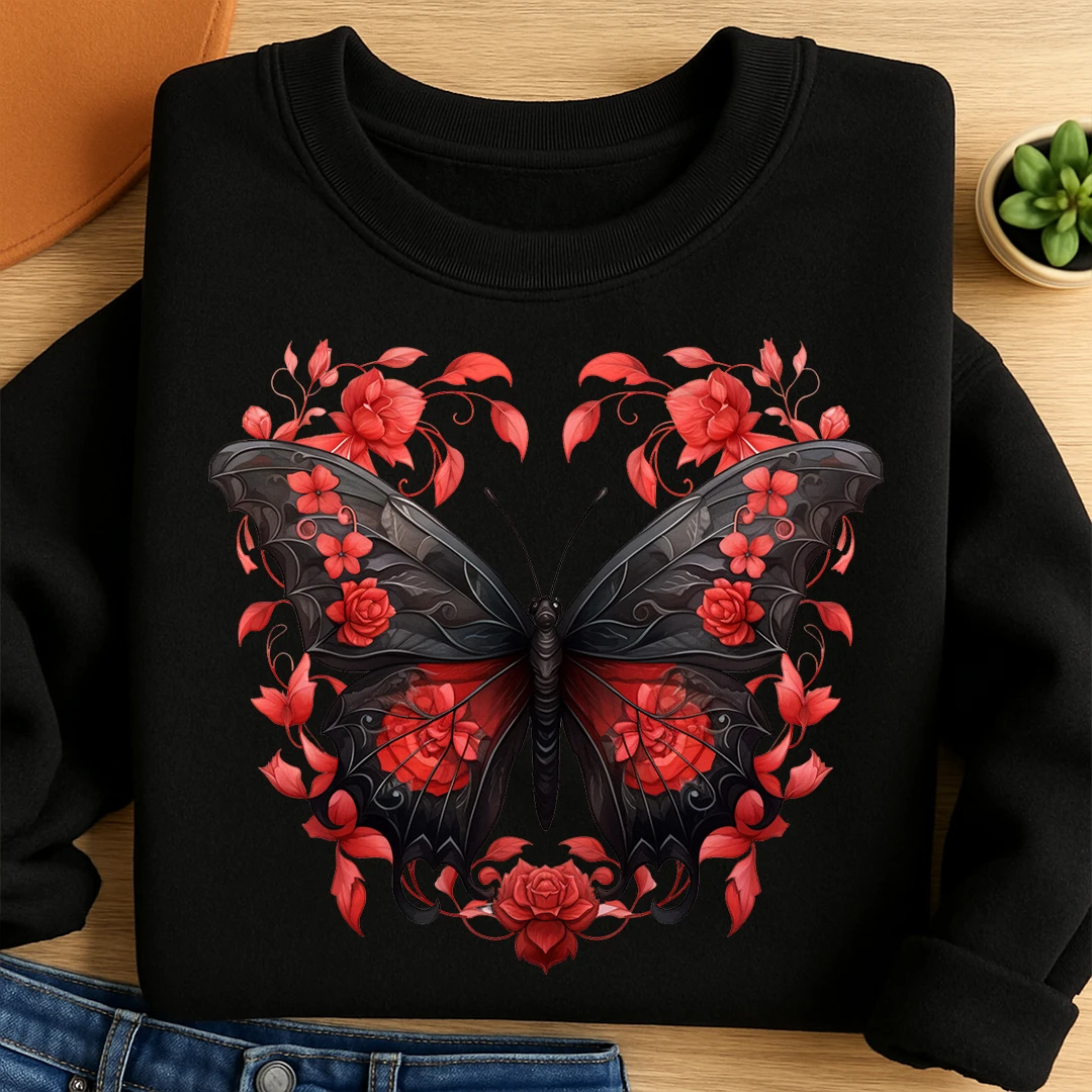 Bügelbild Schwarzer Rosen Schmetterling