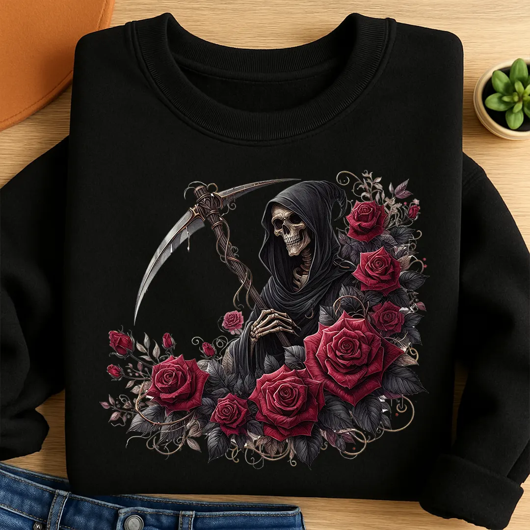 Bügelbild Sensenmann Dunkelrose