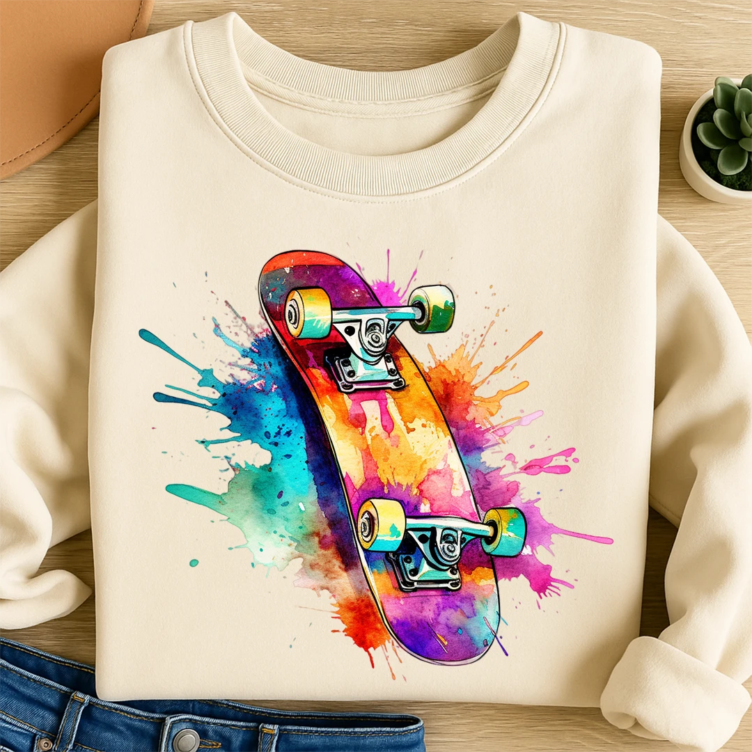 Bügelbild Skateboard Bunt Splash