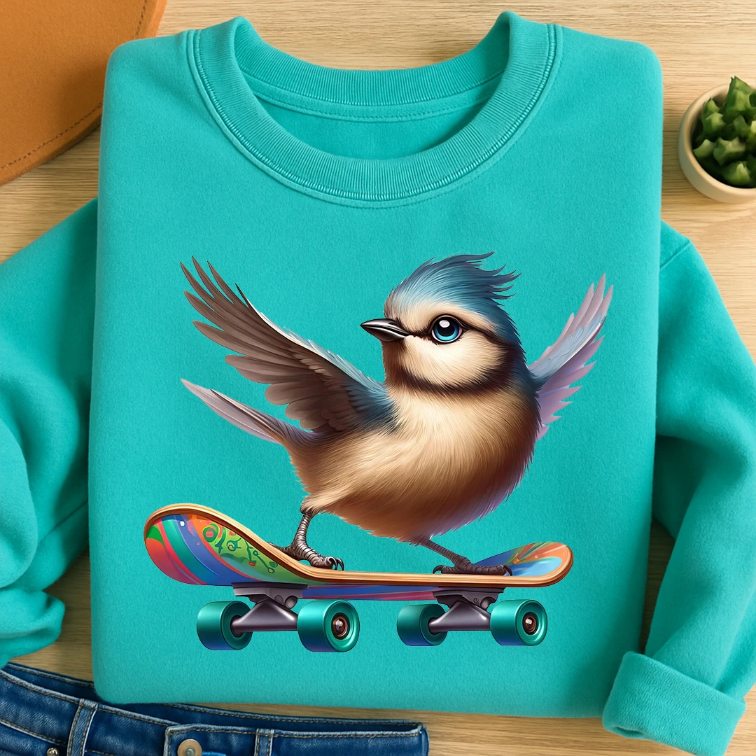 Bügelbild Skateboard Piepmatz
