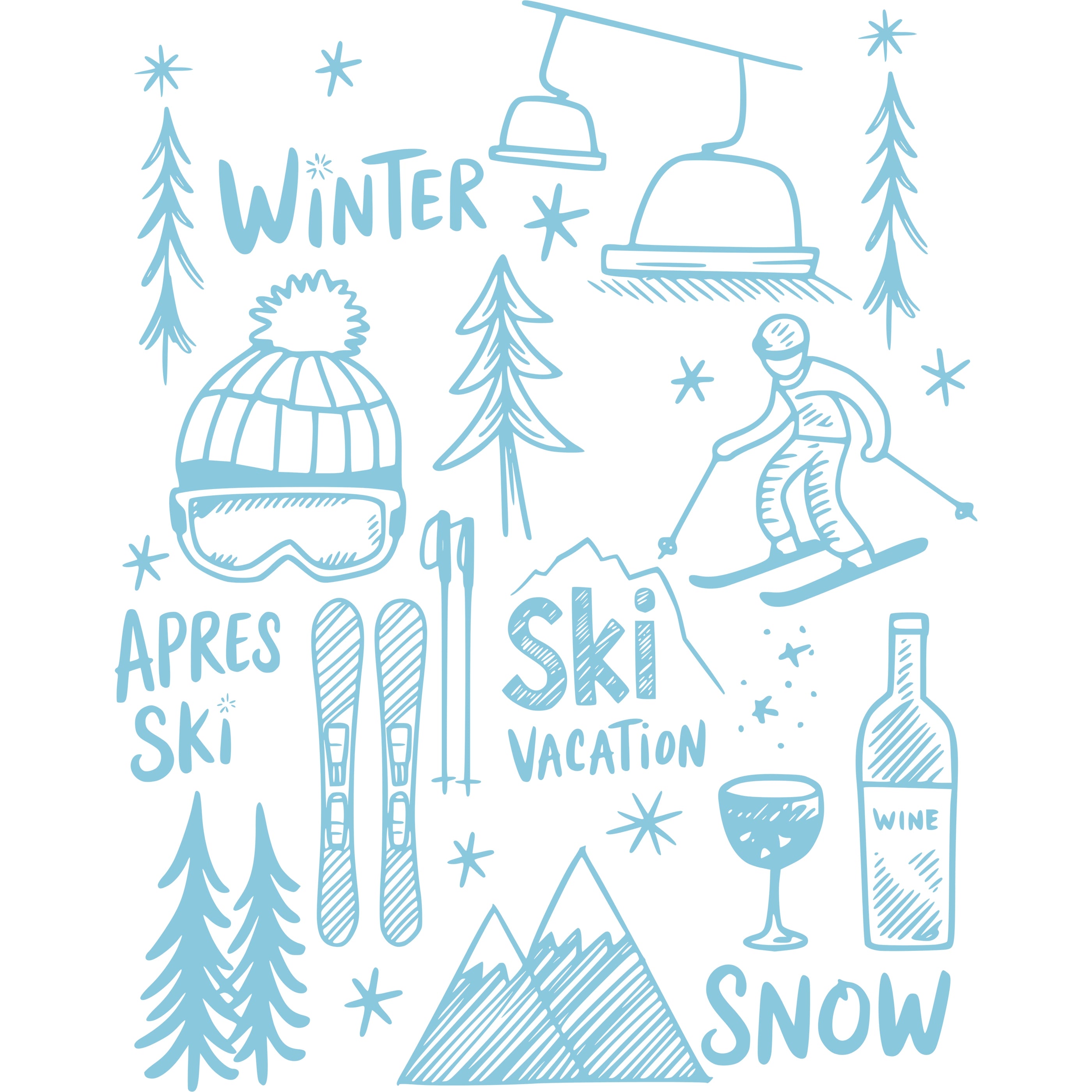 Bügelbild Ski Winter Zeichnung