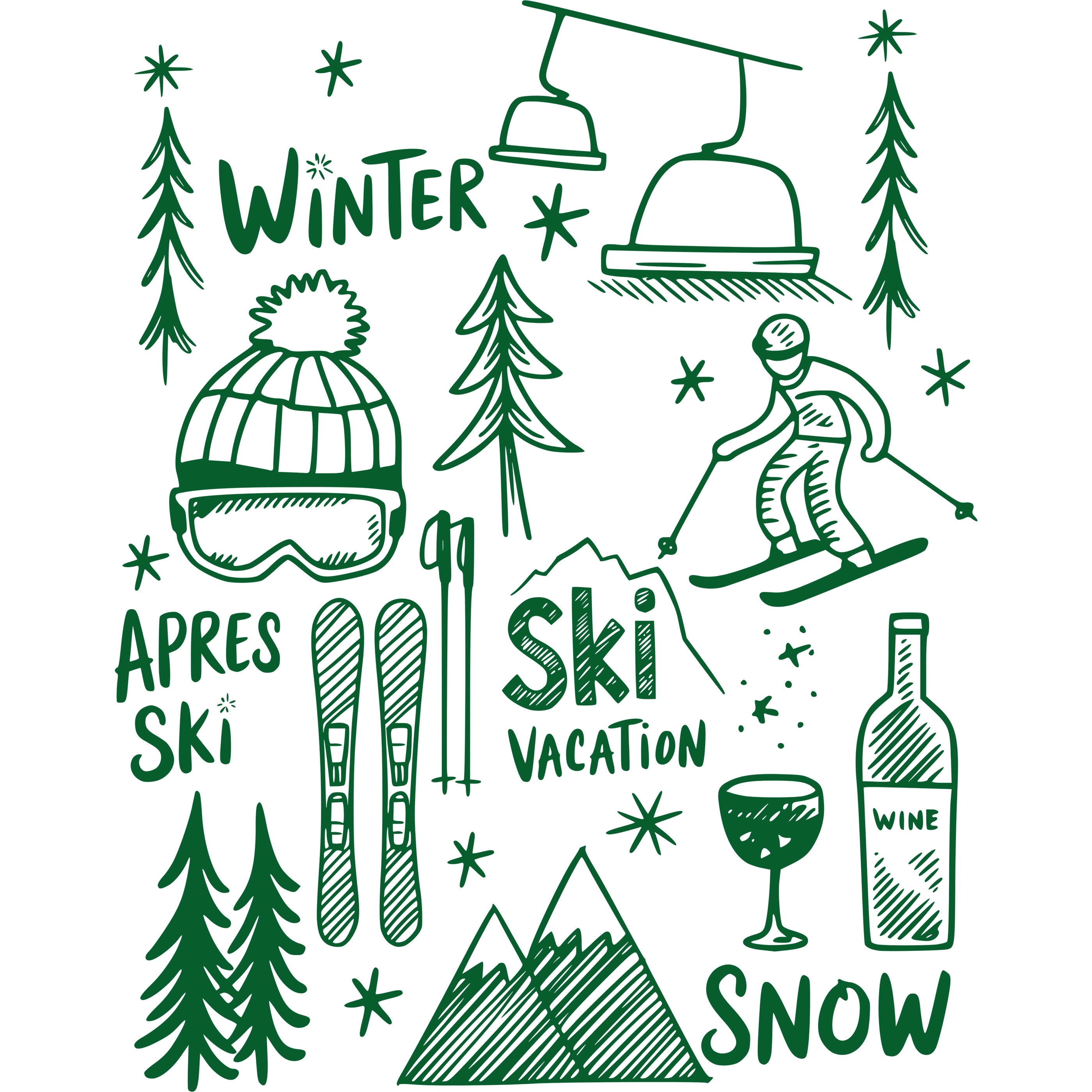 Bügelbild Ski Winter Zeichnung