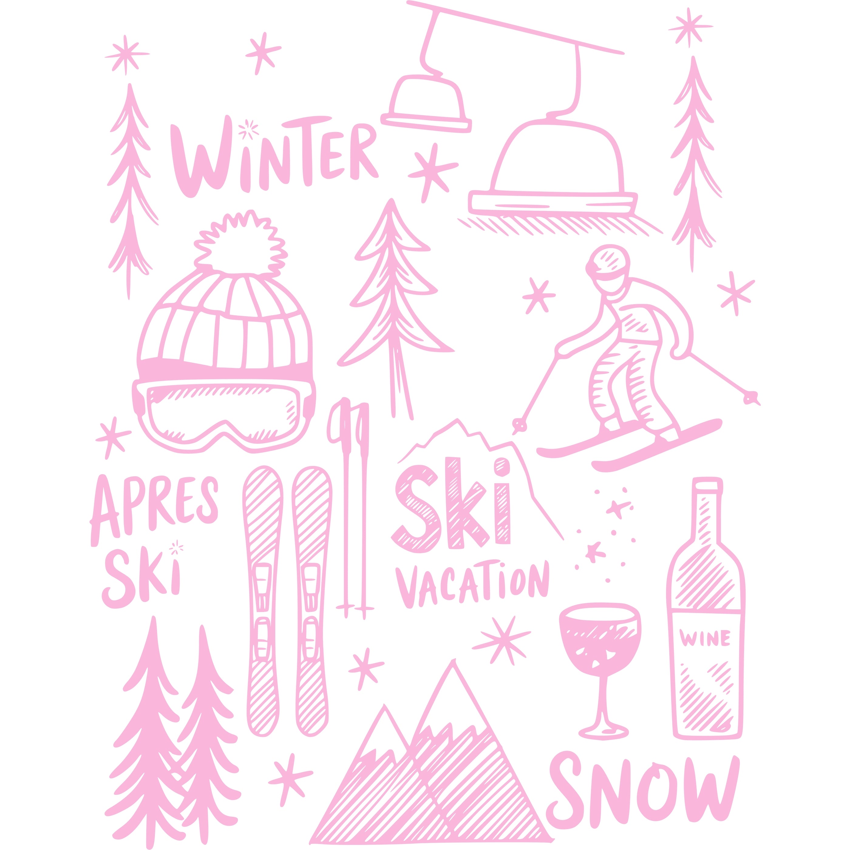 Bügelbild Ski Winter Zeichnung