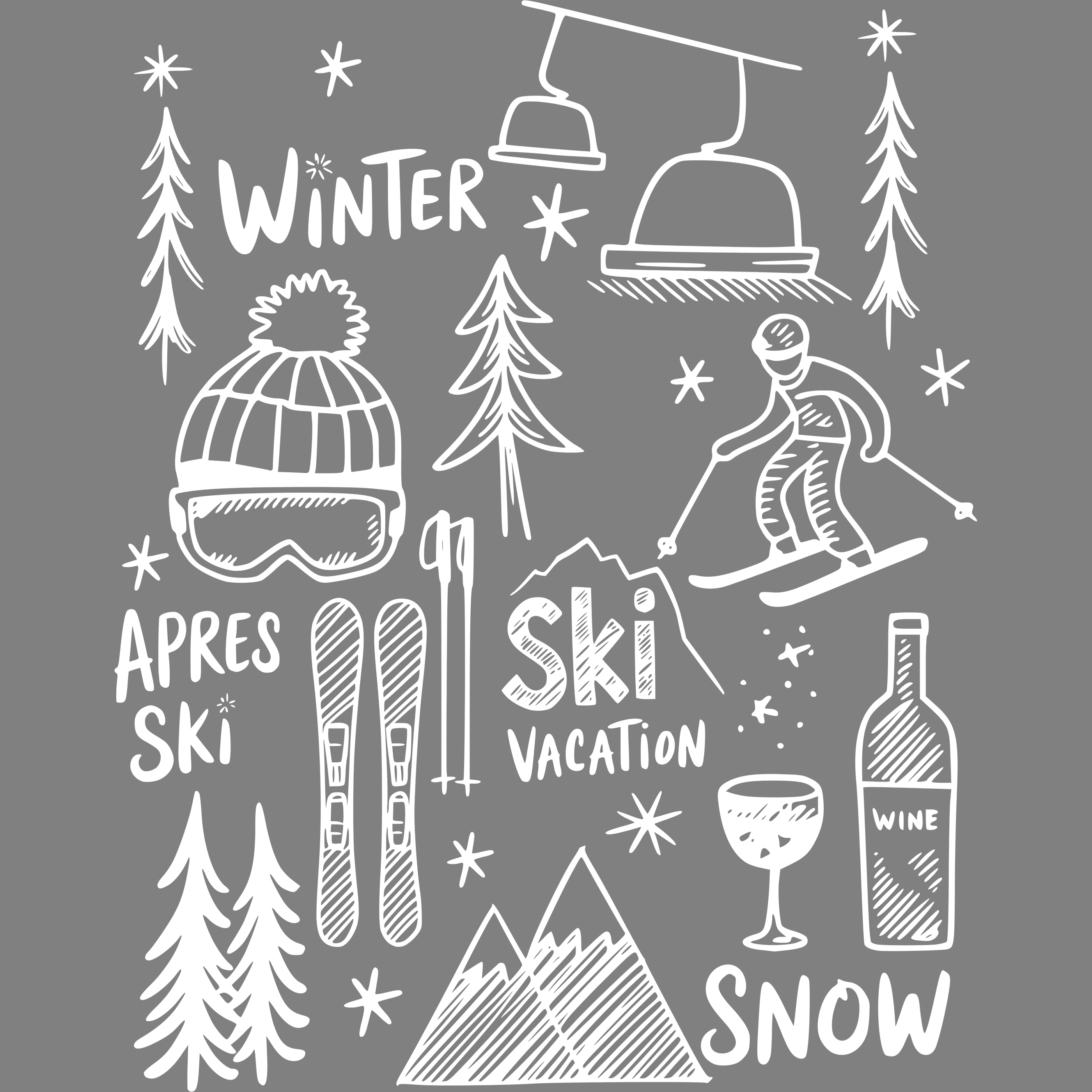 Bügelbild Ski Winter Zeichnung