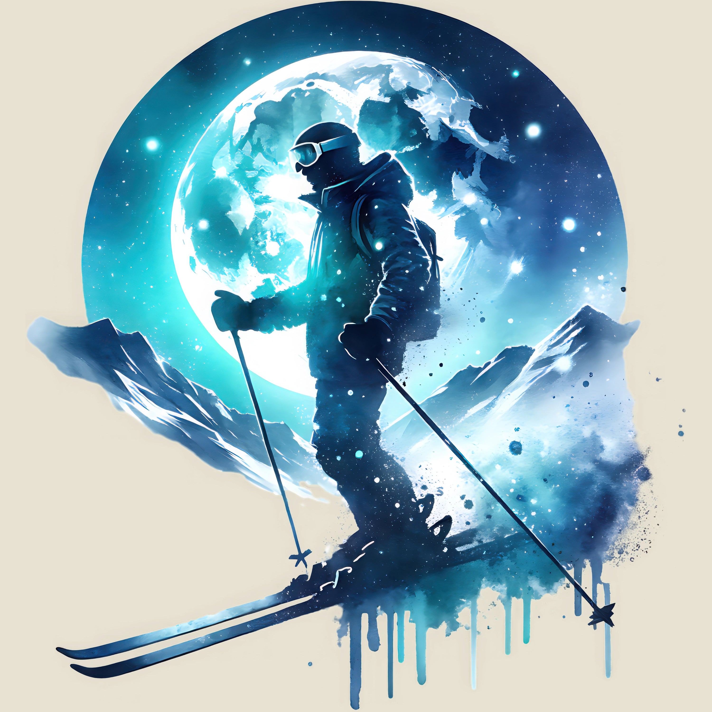 Bügelbild Skifahrer Mondfahrt