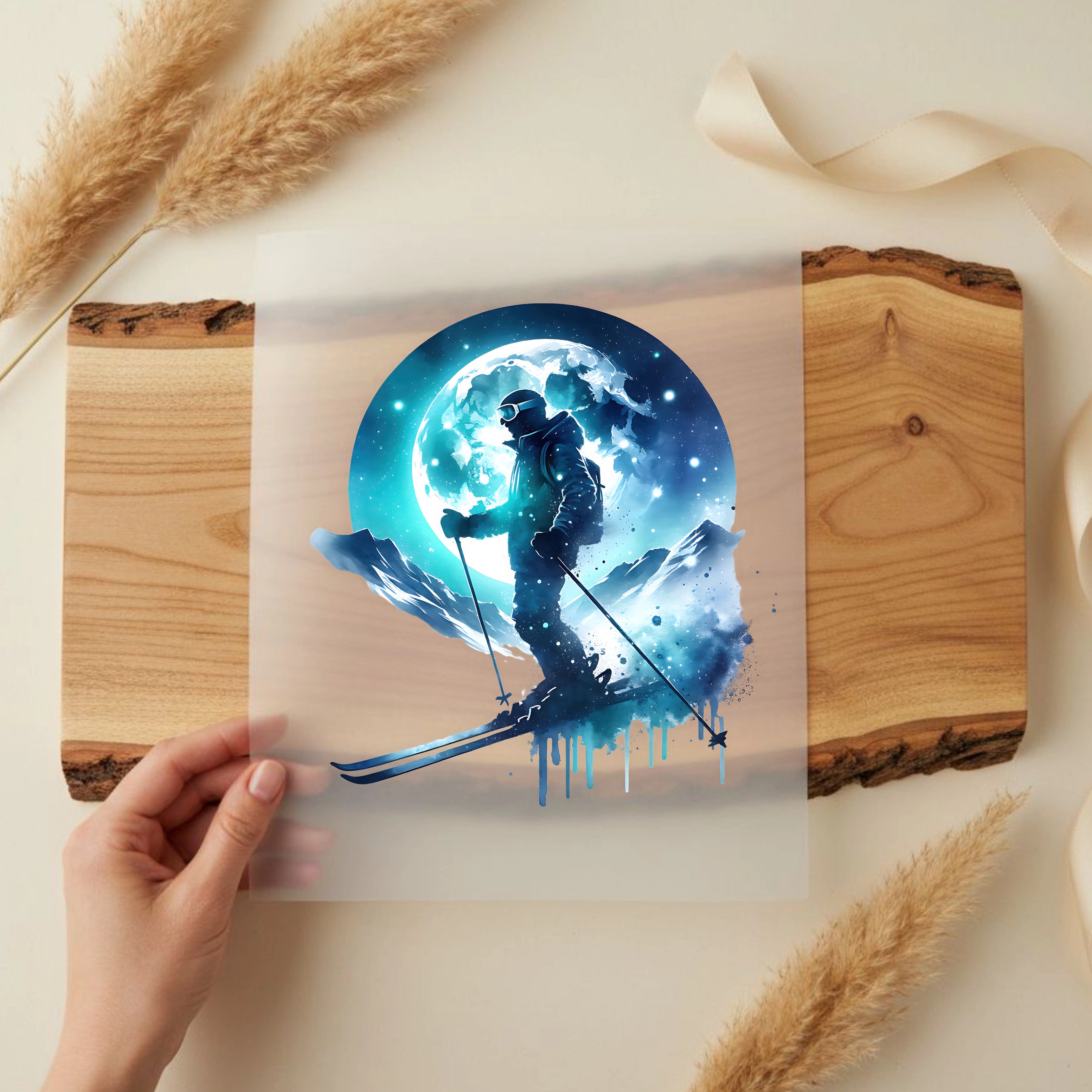 Bügelbild Skifahrer Mondfahrt