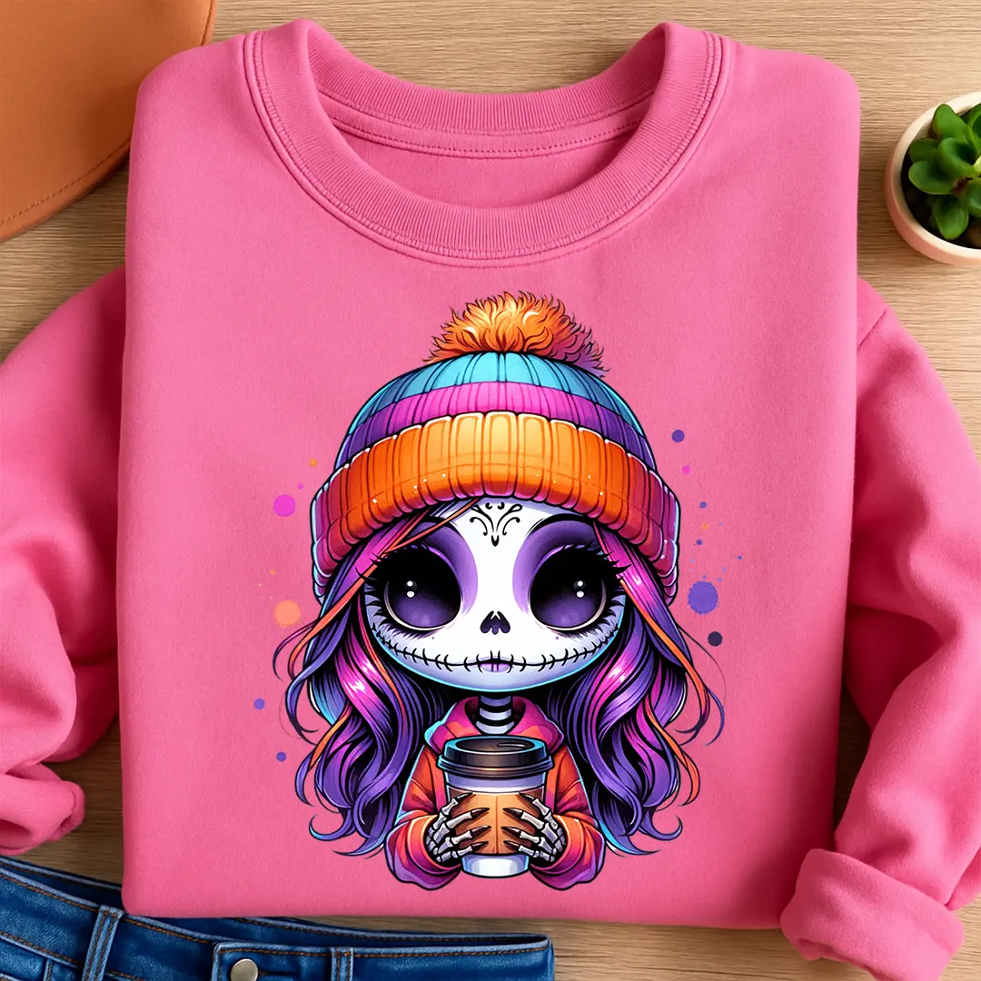Bügelbild Skull Sweety Kaffee Skelett