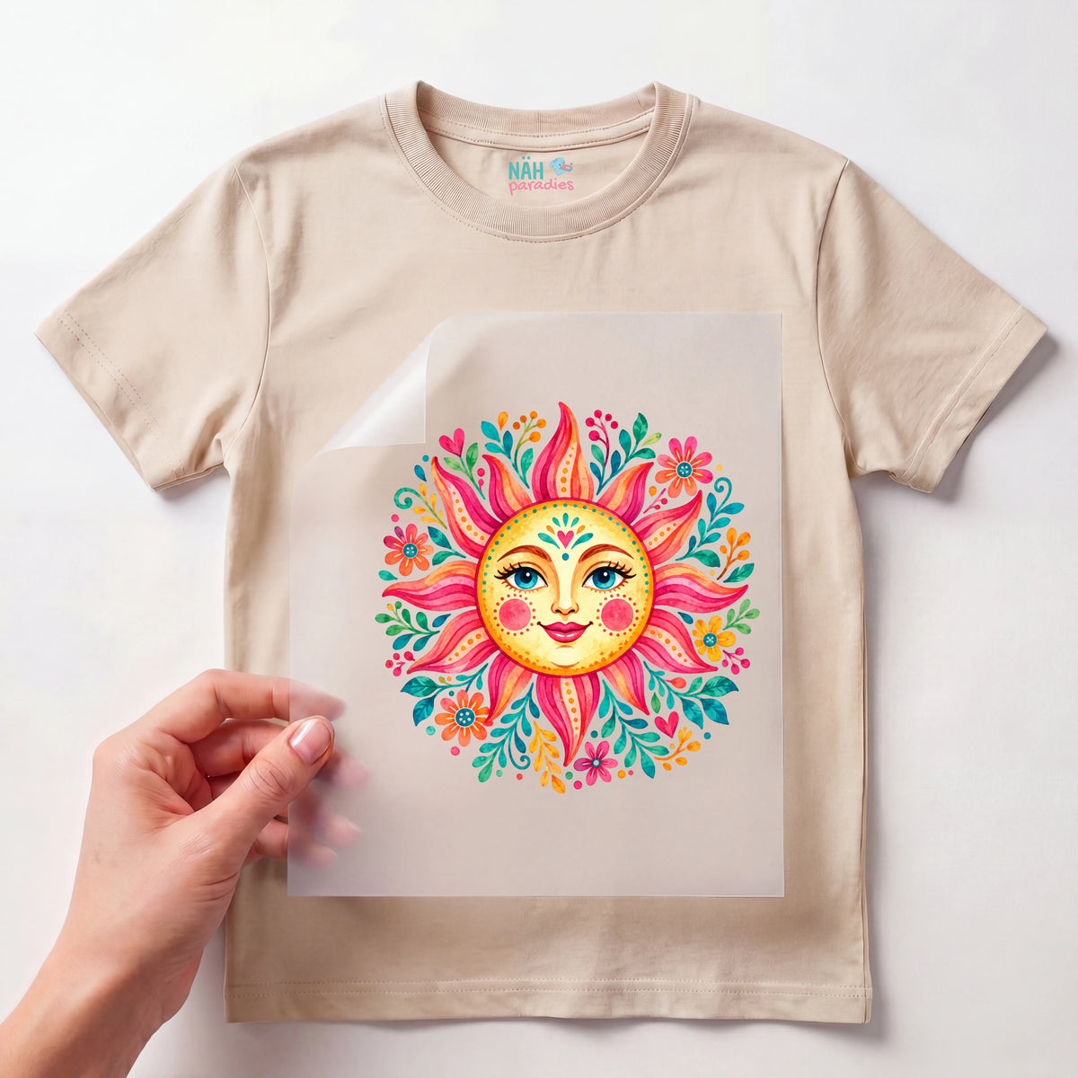 Bügelbild Sonne Gesicht Bunt Blumen