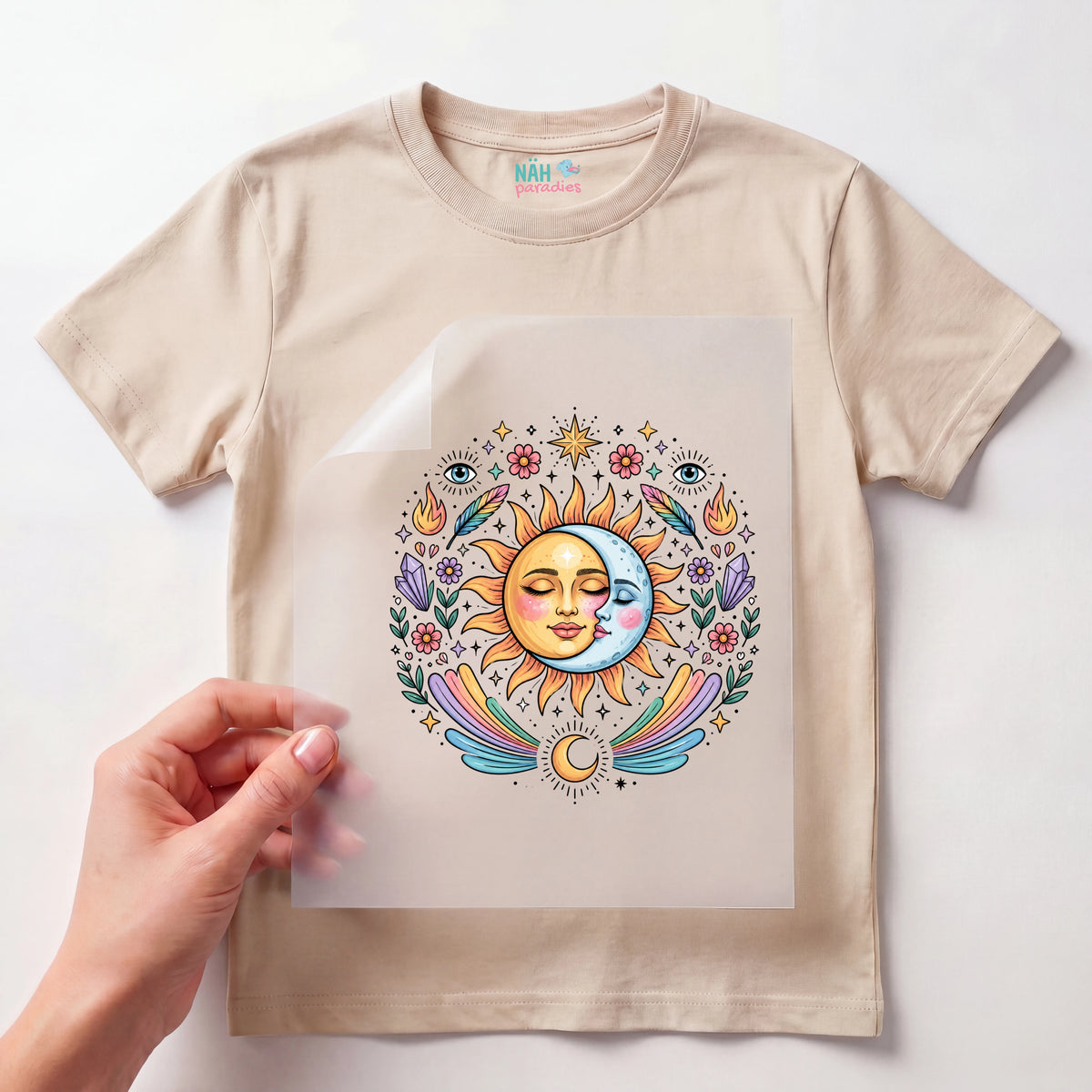 Bügelbild Sonne und Mond Boho