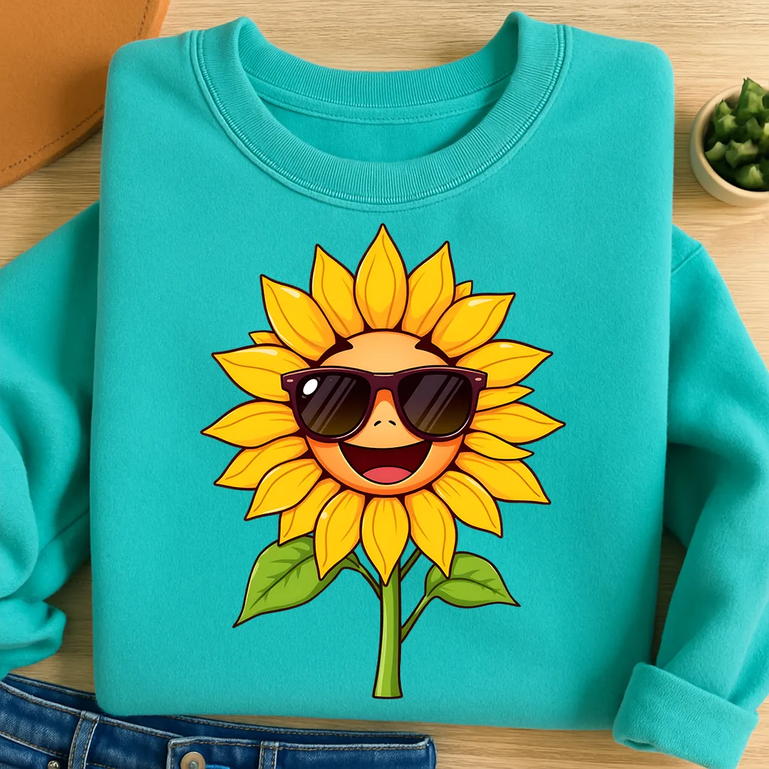 Bügelbild Sonnenblume mit Sonnenbrille