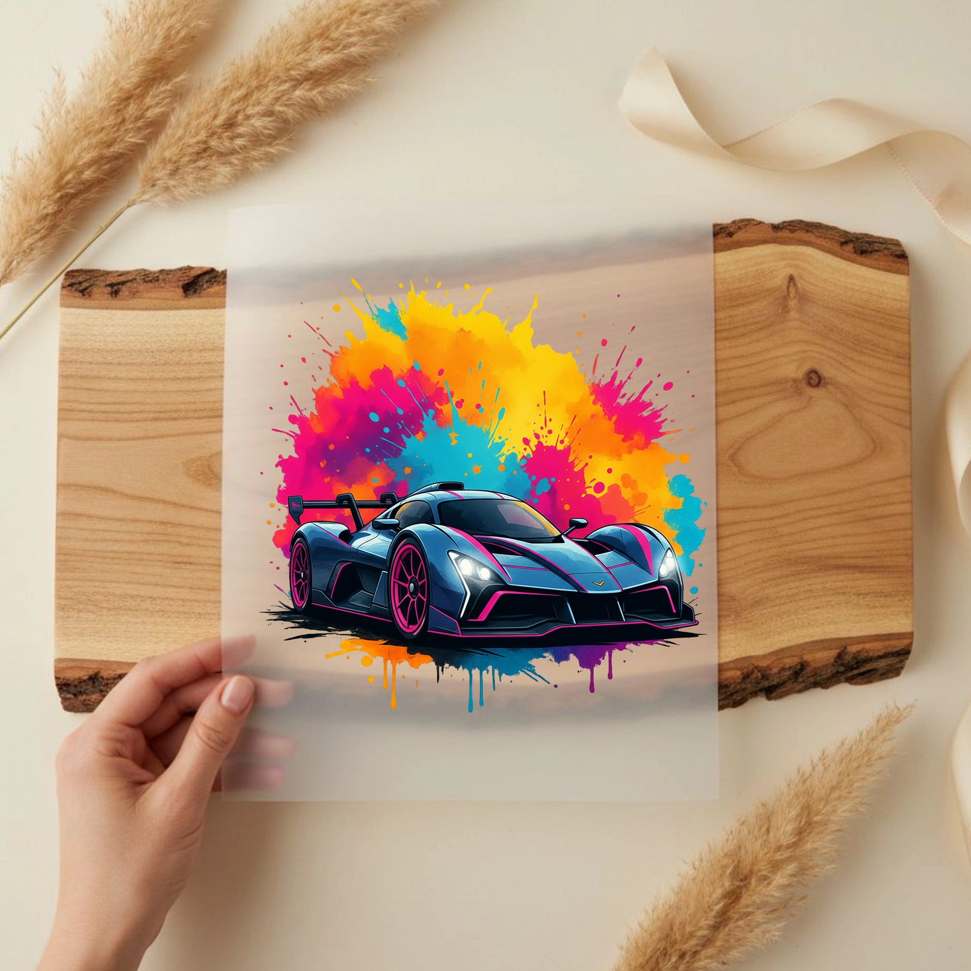 Bügelbild Sportwagen Farbsplash