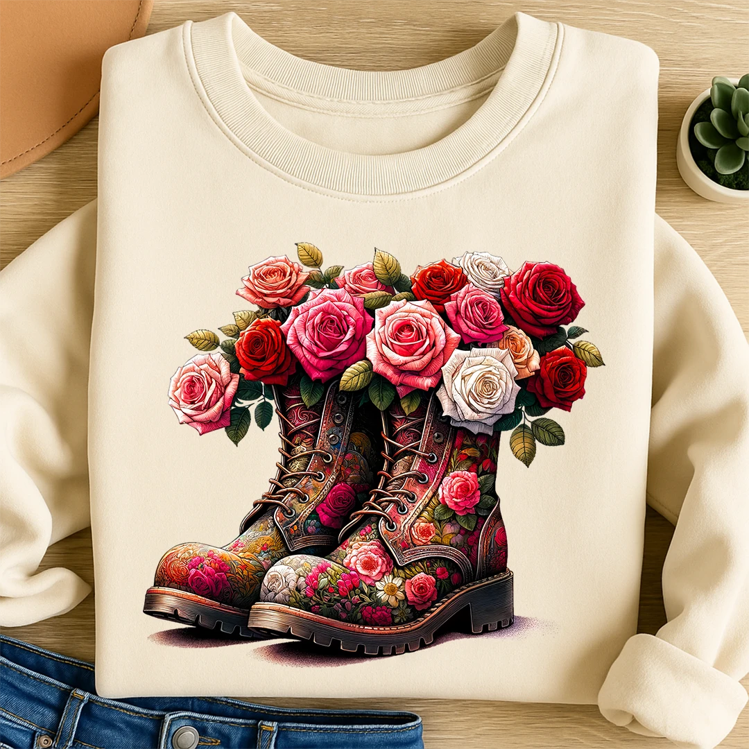 Bügelbild Stiefel Rosen
