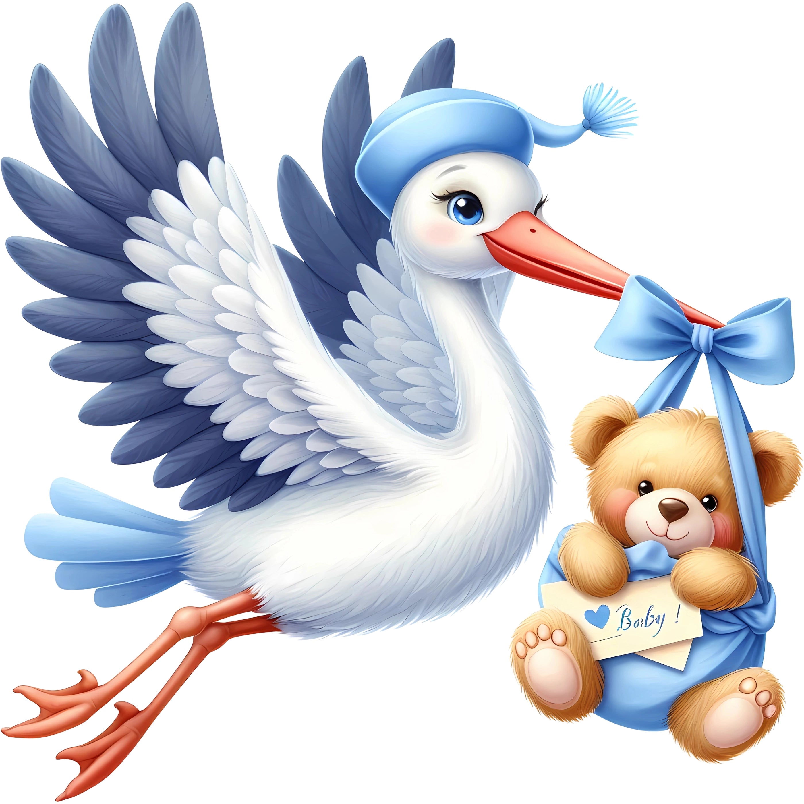 Bügelbild Storch Babyglück Junge