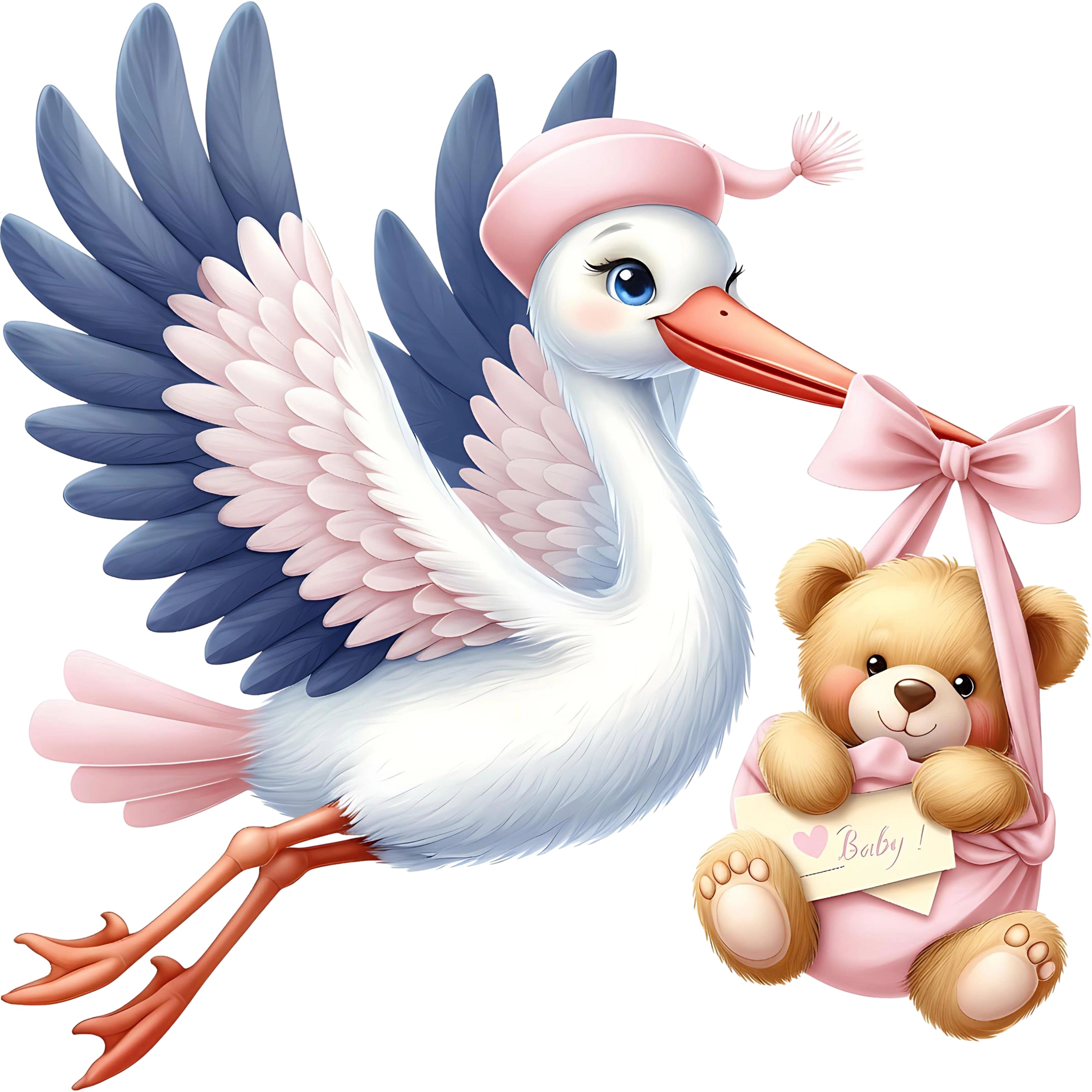 Bügelbild Storch Babyglück Mädchen