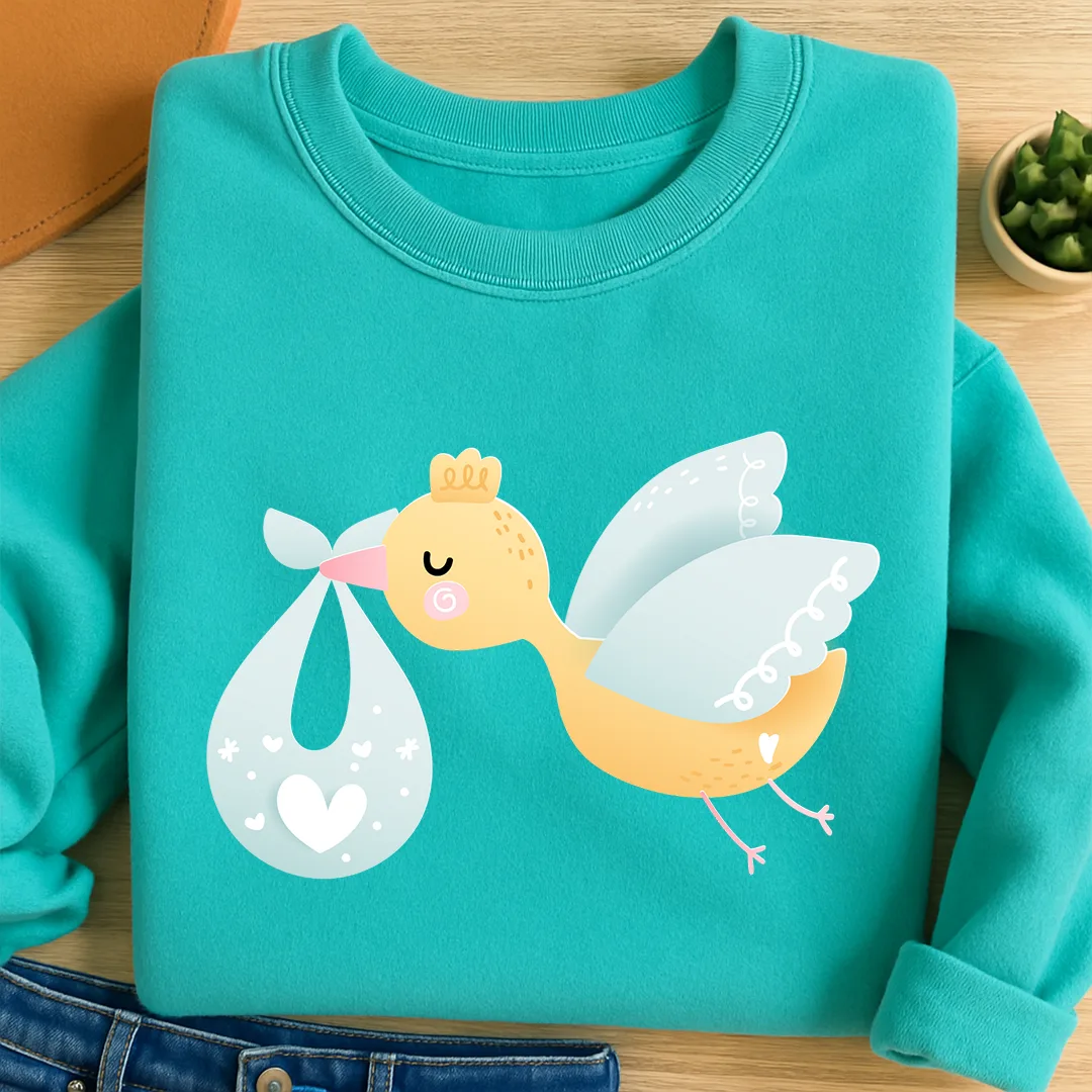 Bügelbild Storch blau