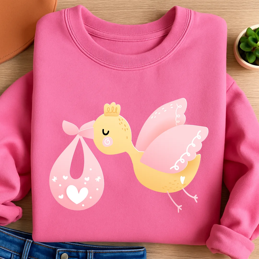 Bügelbild Storch Rosa