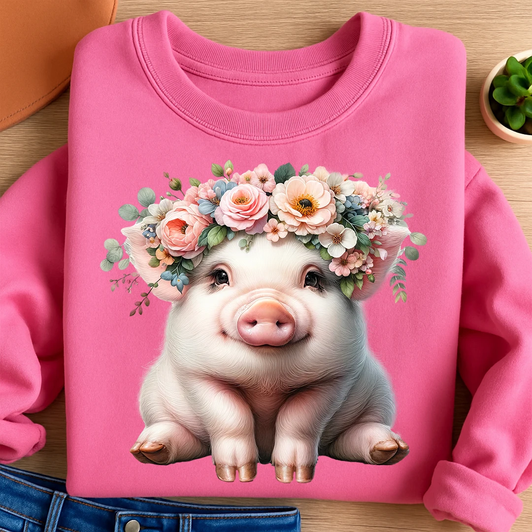 Bügelbild süßes Blumen Schweinchen Pinka