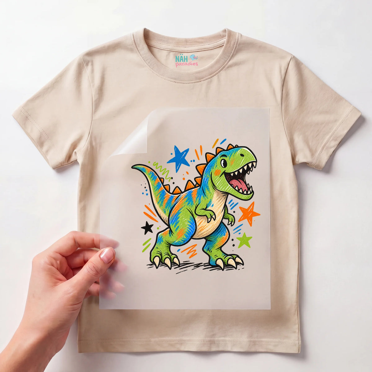 Bügelbild T-Rex Kritzel Bunt