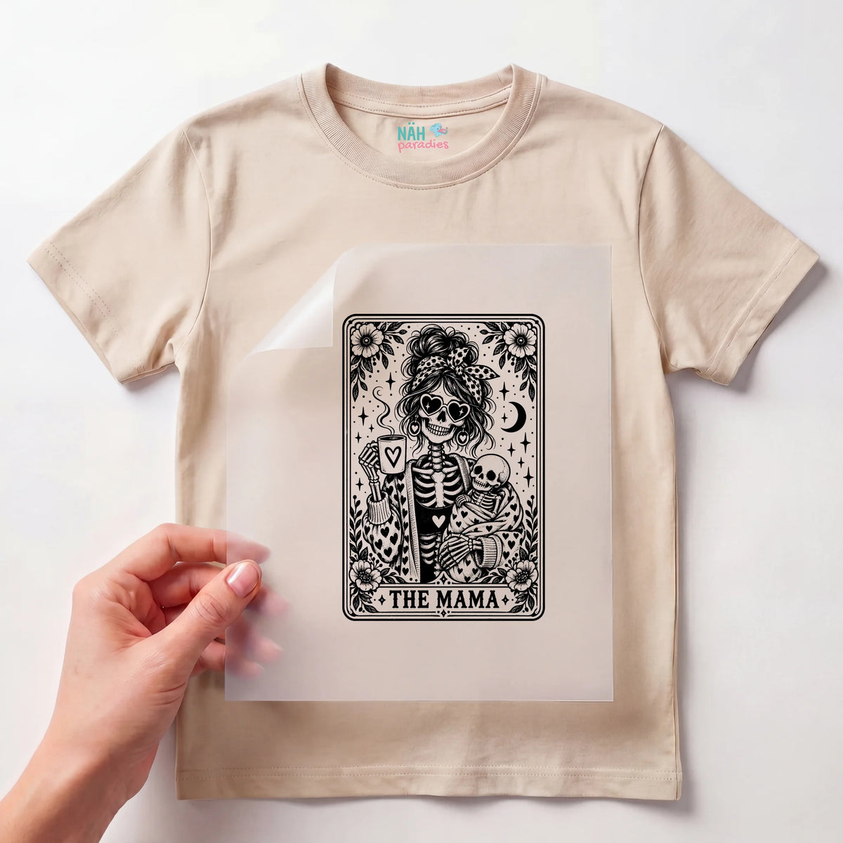 Bügelbild Tarotkarte The Mama Skelett