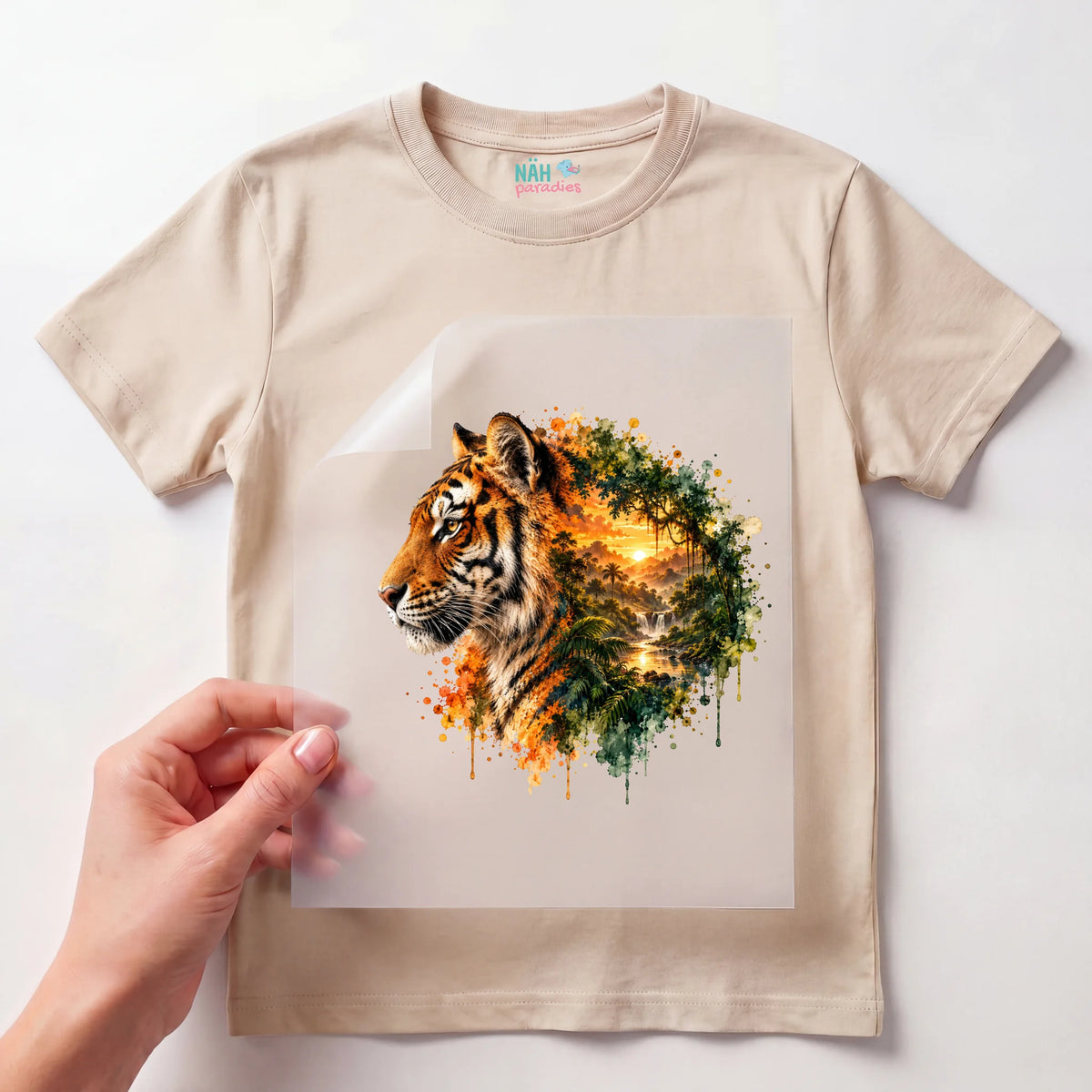 Bügelbild Tiger Doppelbelichtung Dschungel