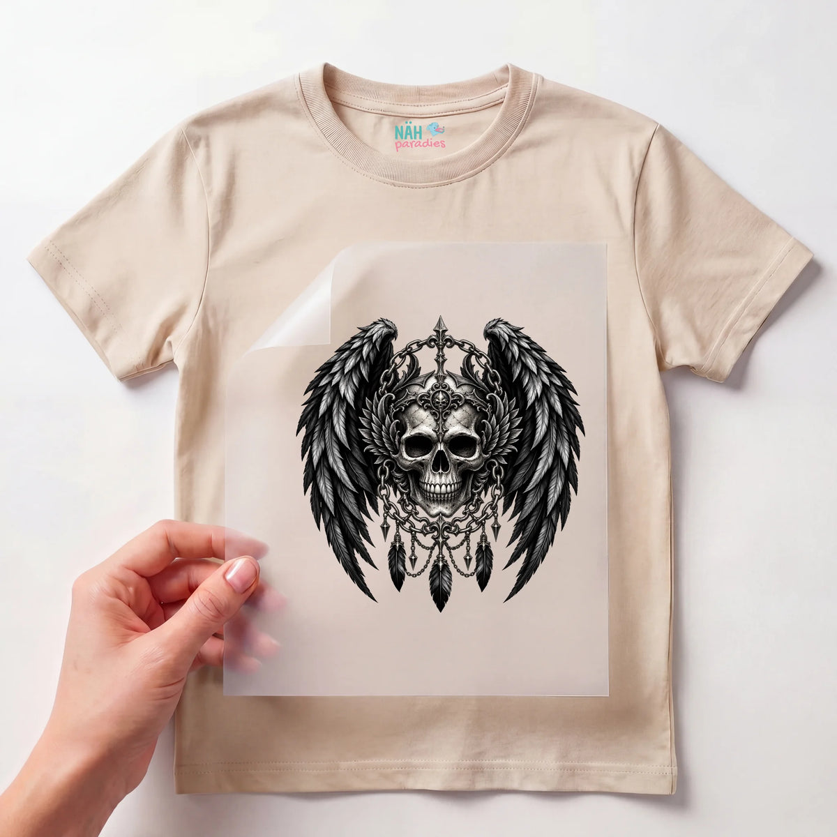 Bügelbild Totenkopf mit Flügeln Gothic