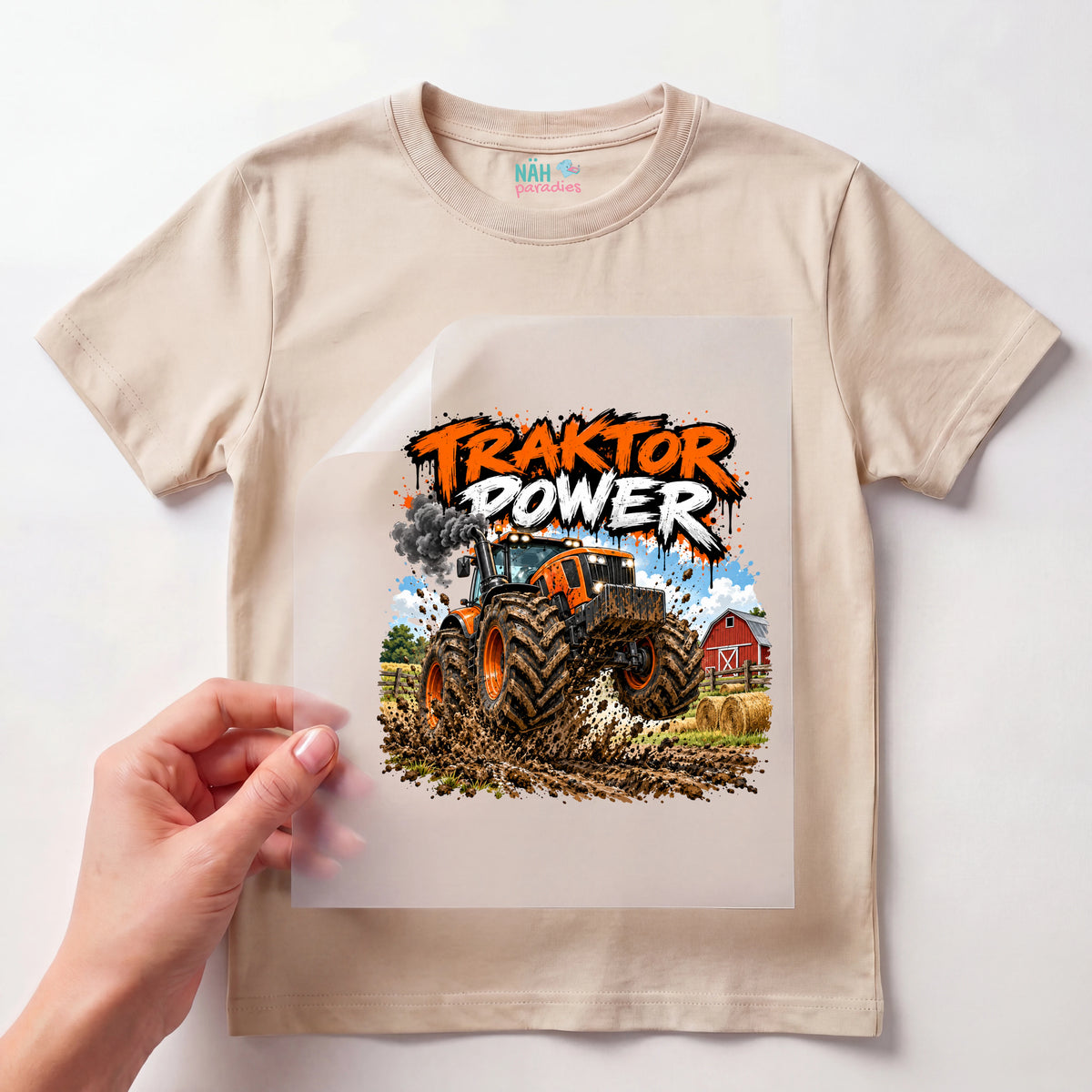 Bügelbild Traktor Power Orange