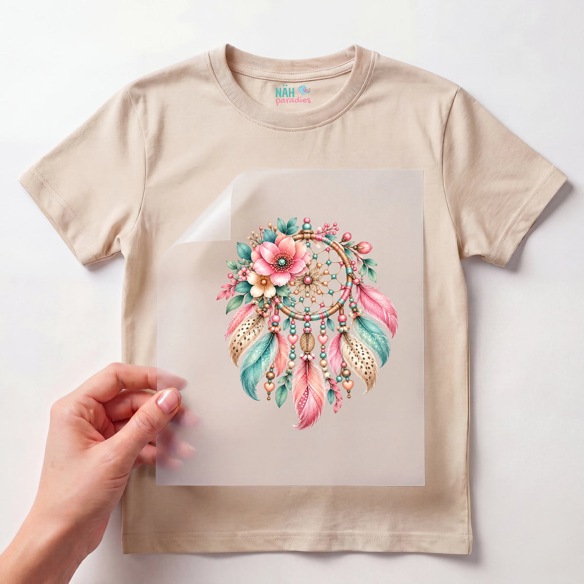 Bügelbild Traumfänger Rosa Blumen