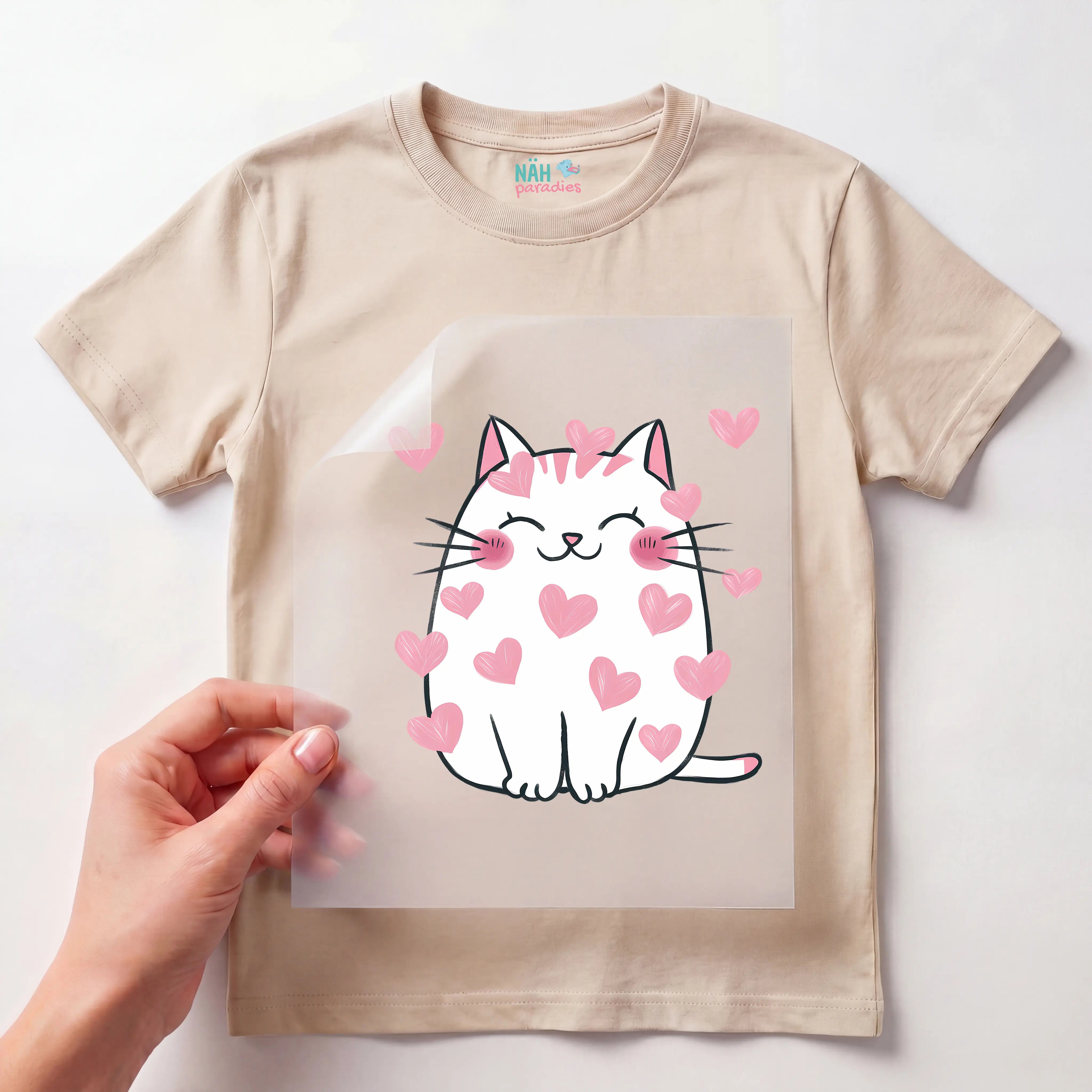Bügelbild Herzchen Katze