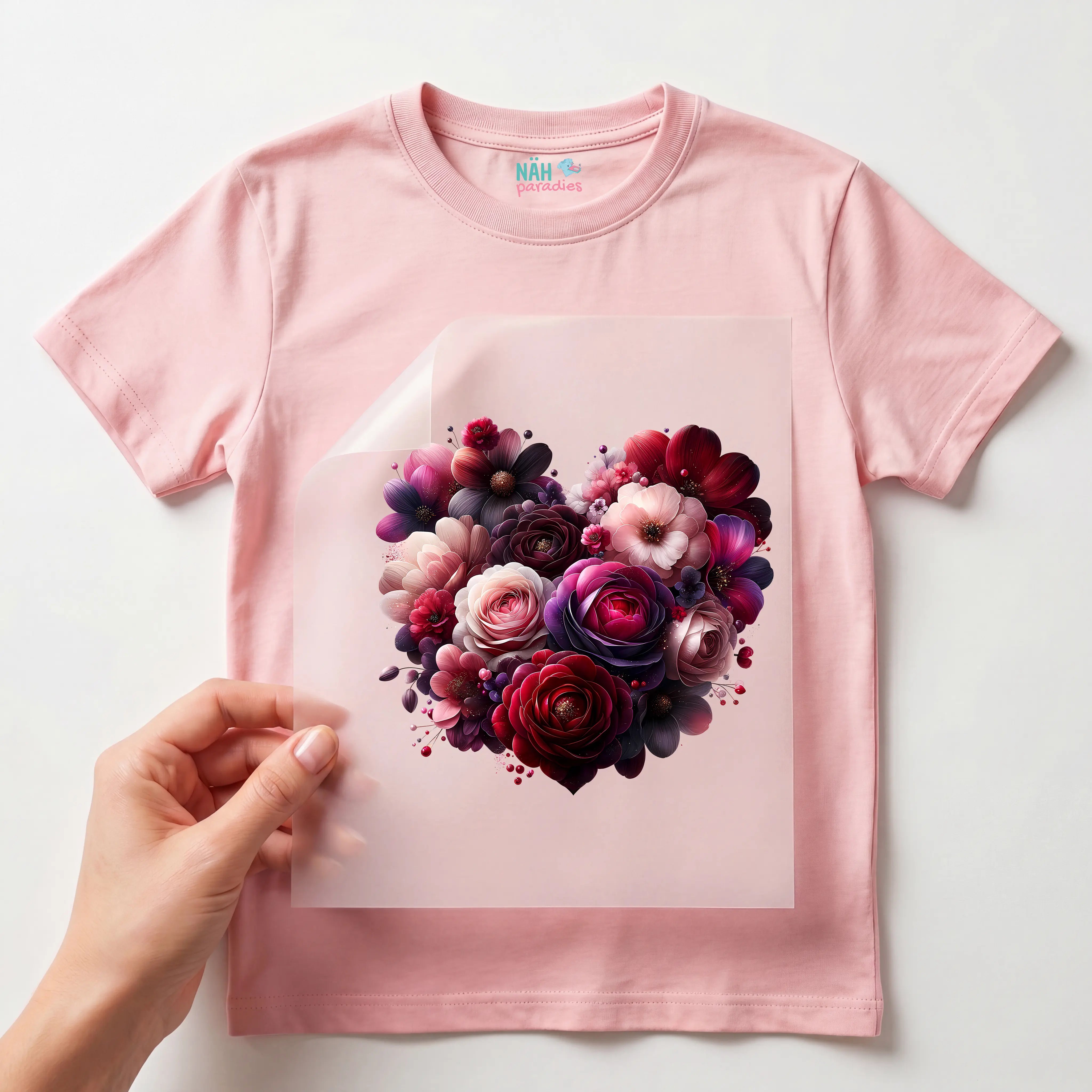 Bügelbild Herz voller Blüten