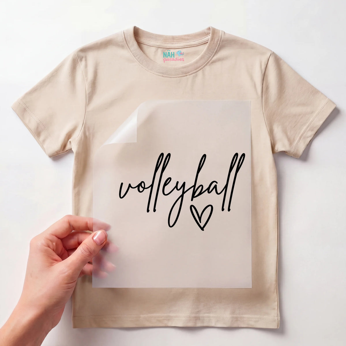 Bügelbild Volleyball Schriftzug mit Herz