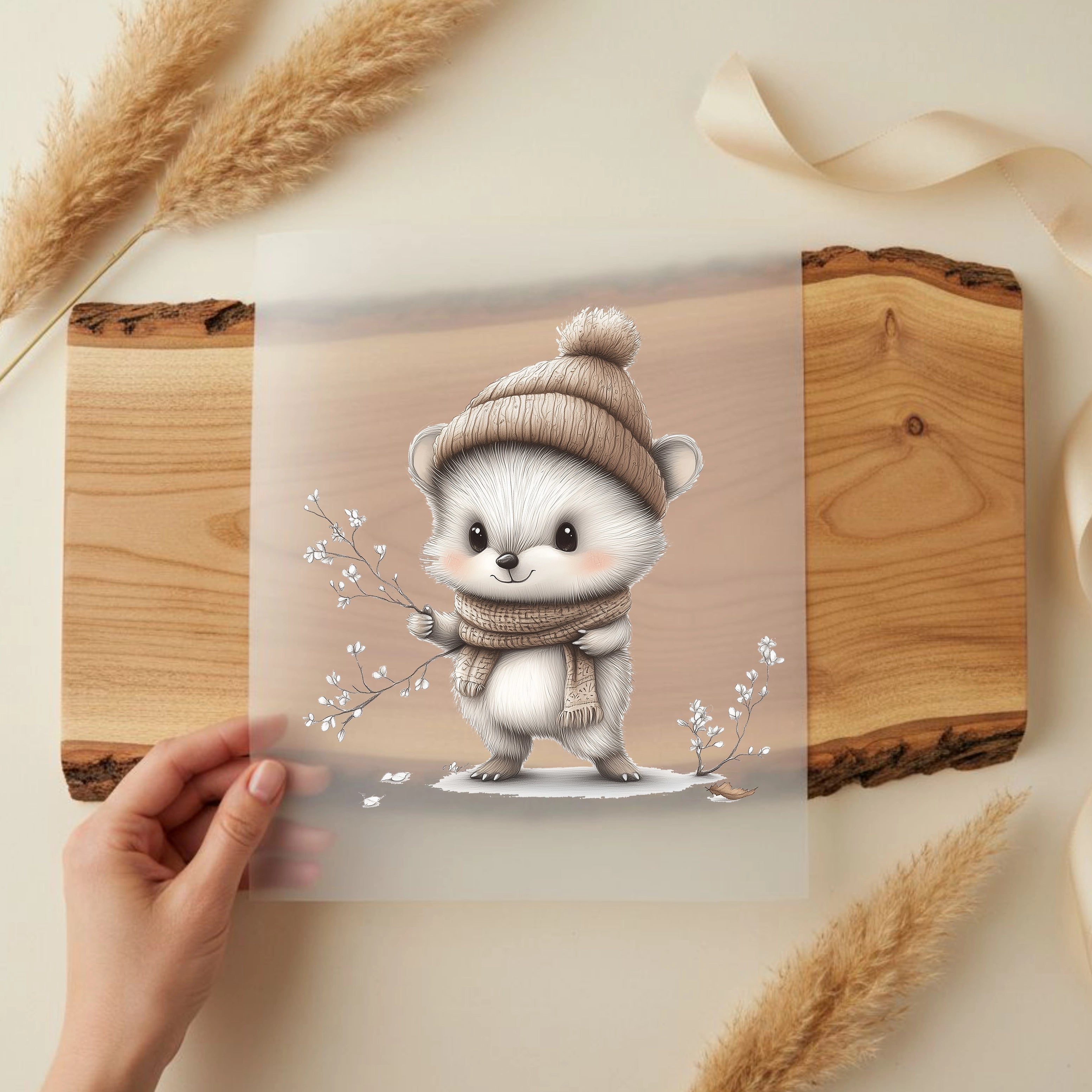 Bügelbild Waldtierchen Bär Schneekind