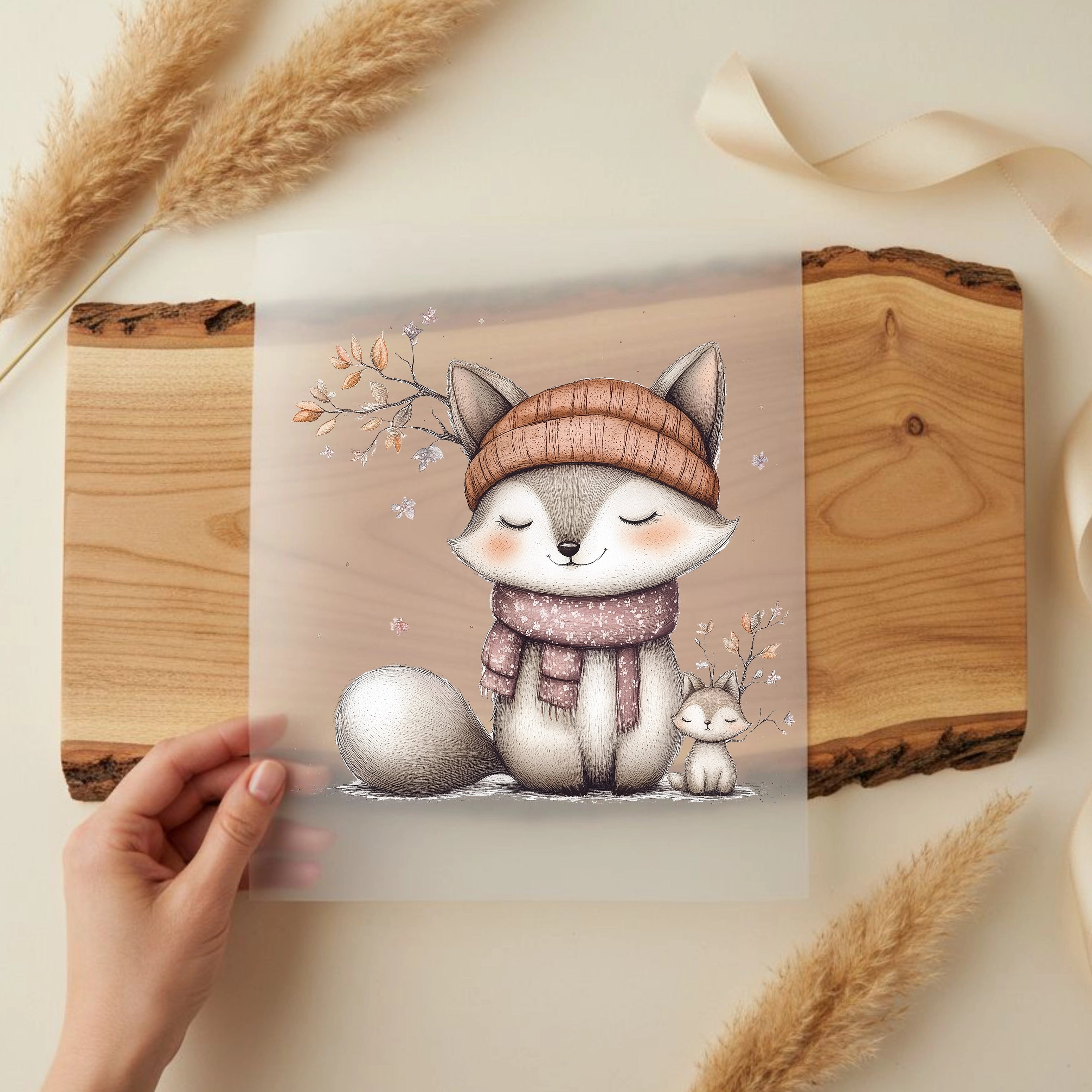 Bügelbild Waldtierchen Fuchs Familienliebe