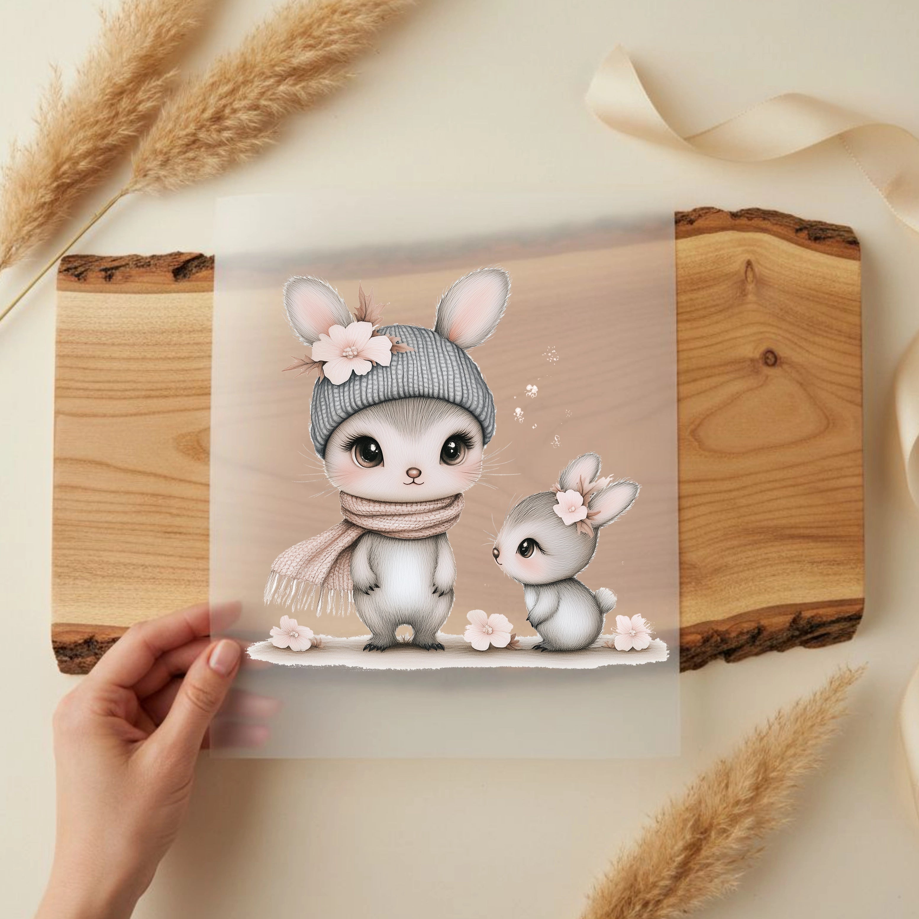 Bügelbild Waldtierchen Hase Winterliebe