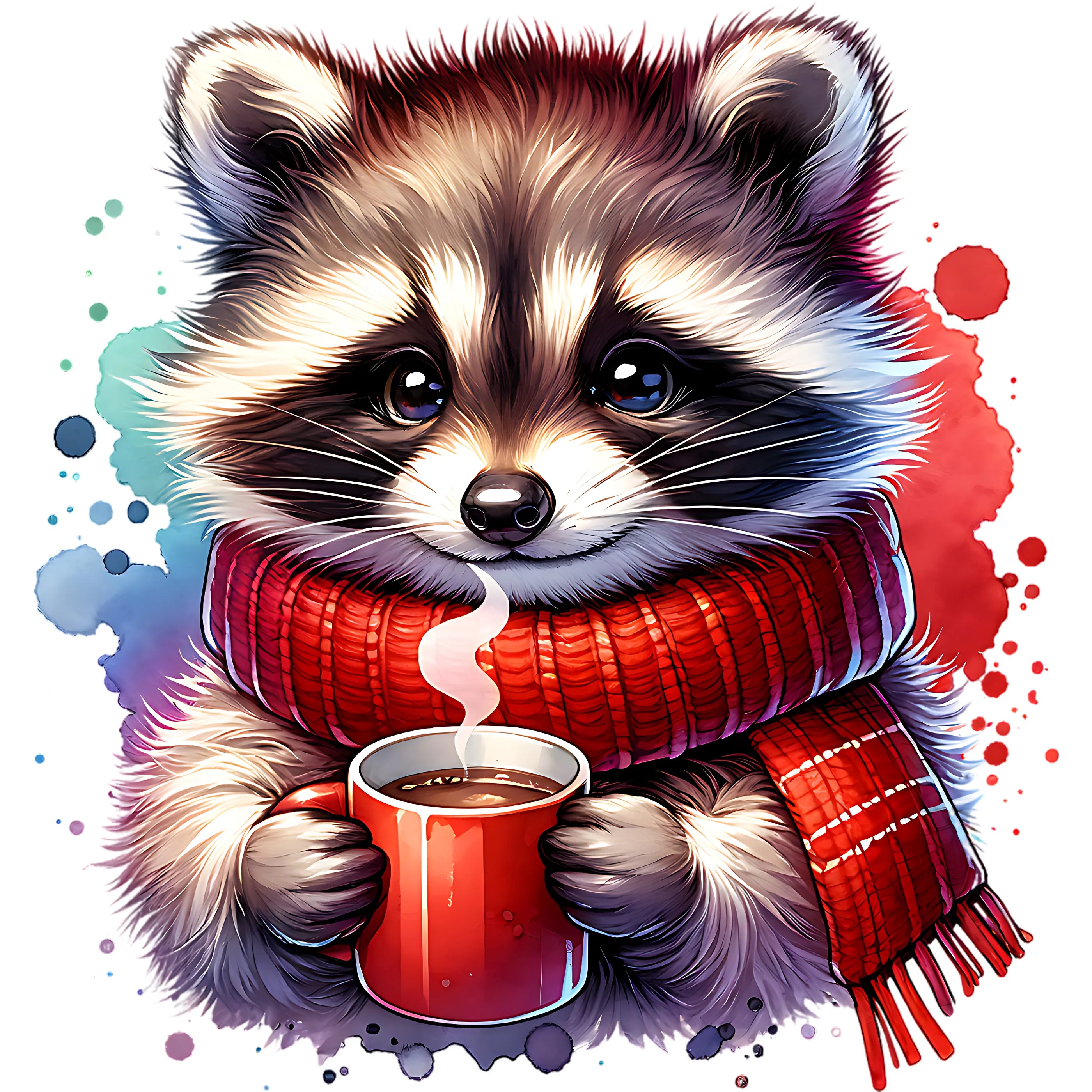 Bügelbild Waschbär Kakao Winterkuschel