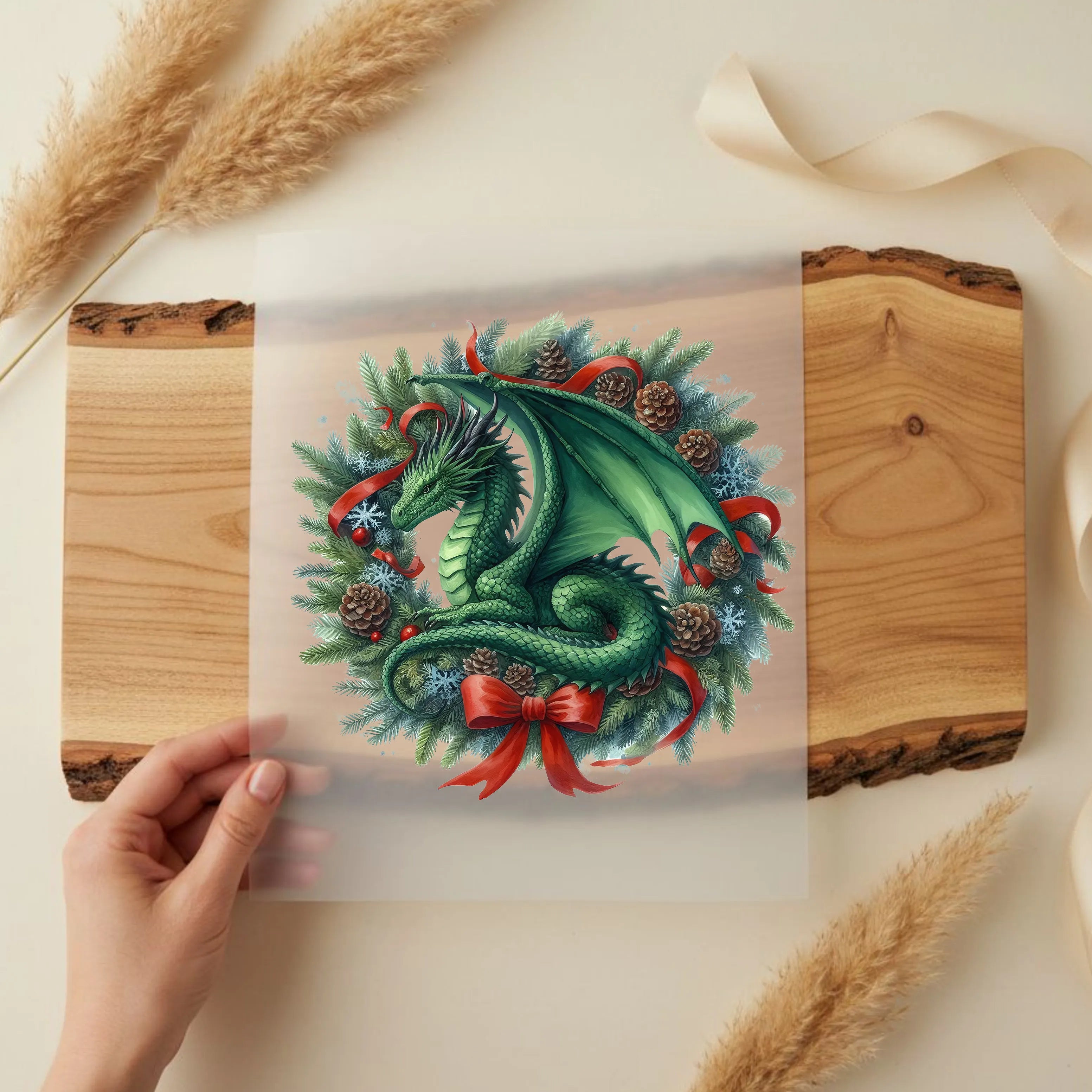 Bügelbild Weihnachts Drachenkranz