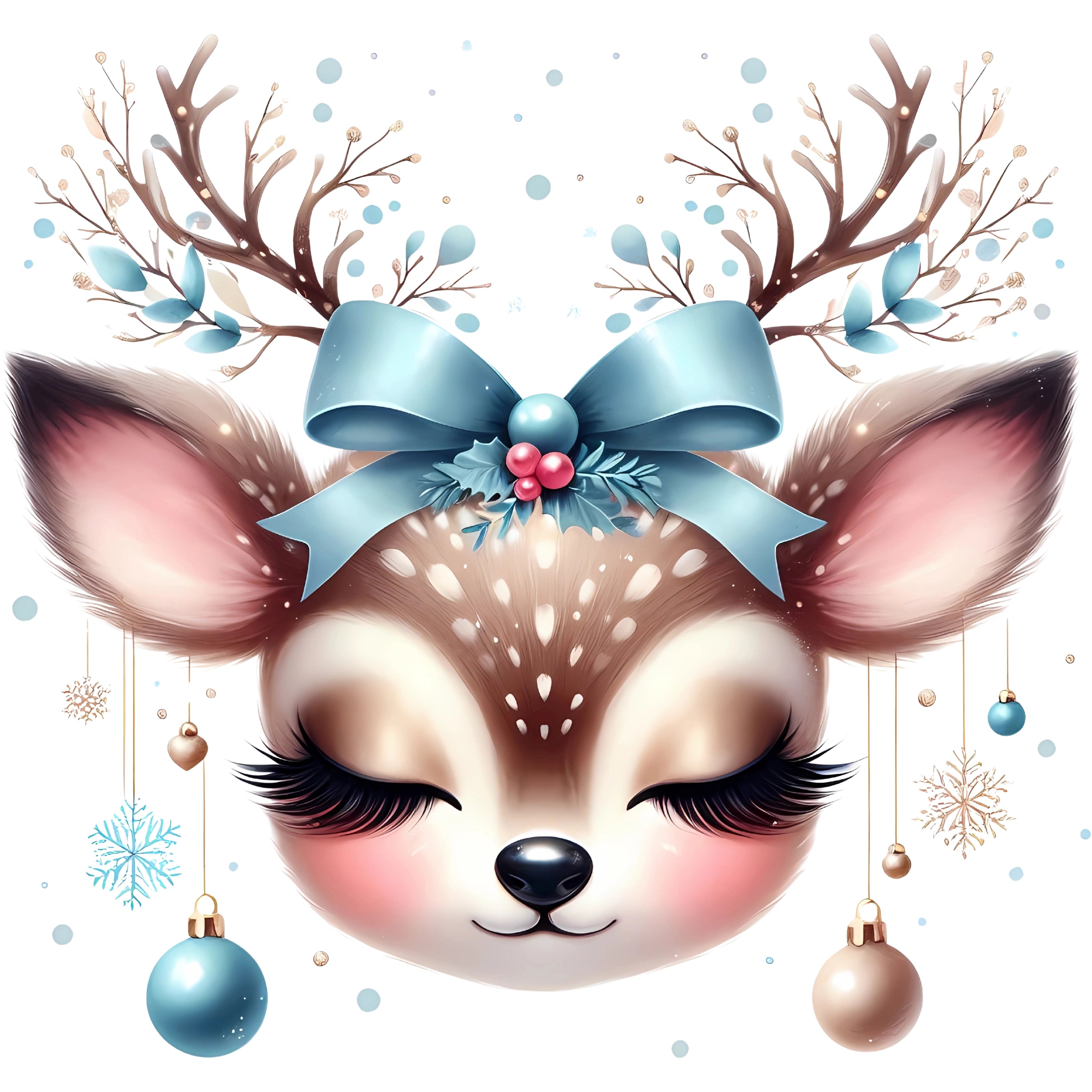 Bügelbild Weihnachts Reh Blauer Winterzauber