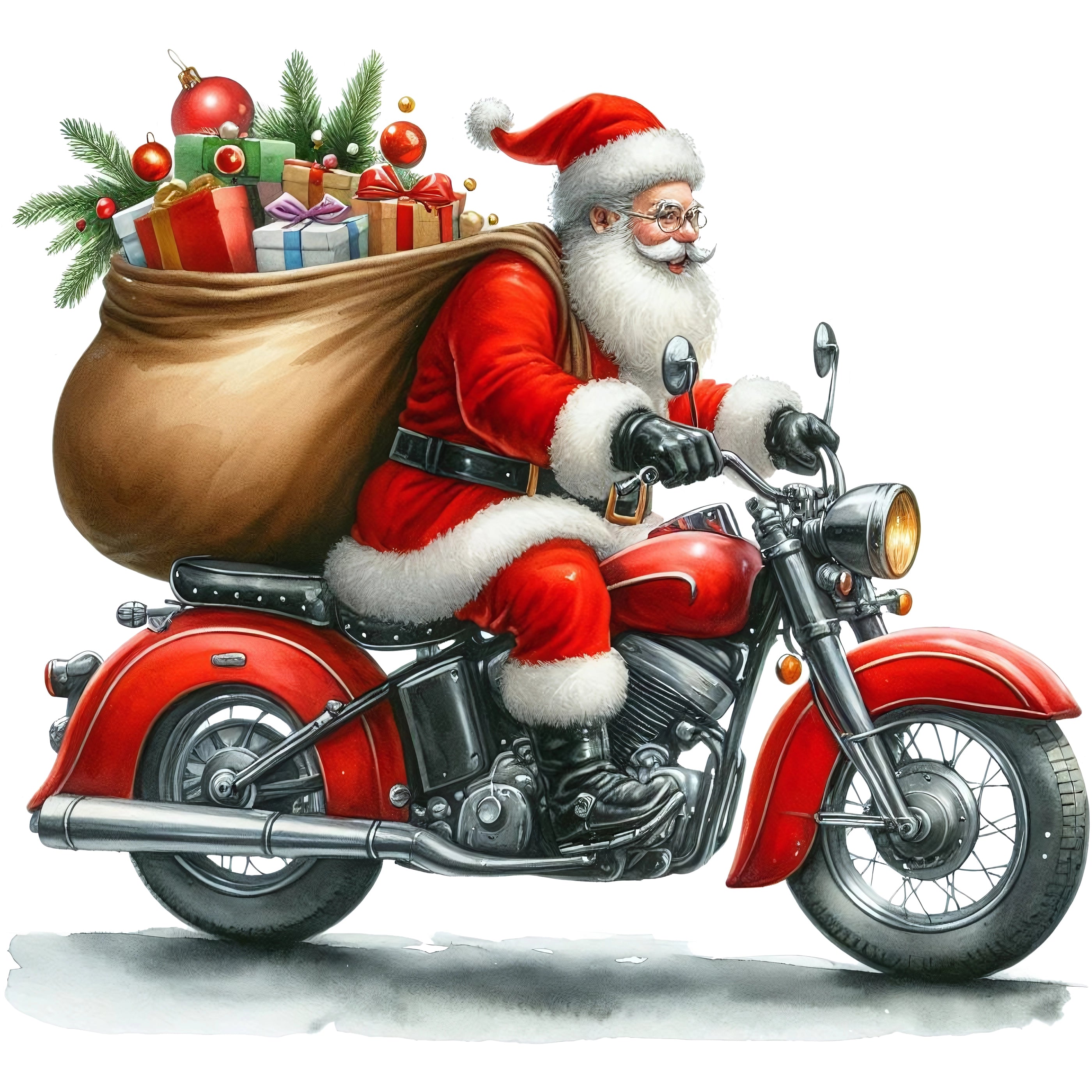 Bügelbild Weihnachtsmann Motorrad Fahrt