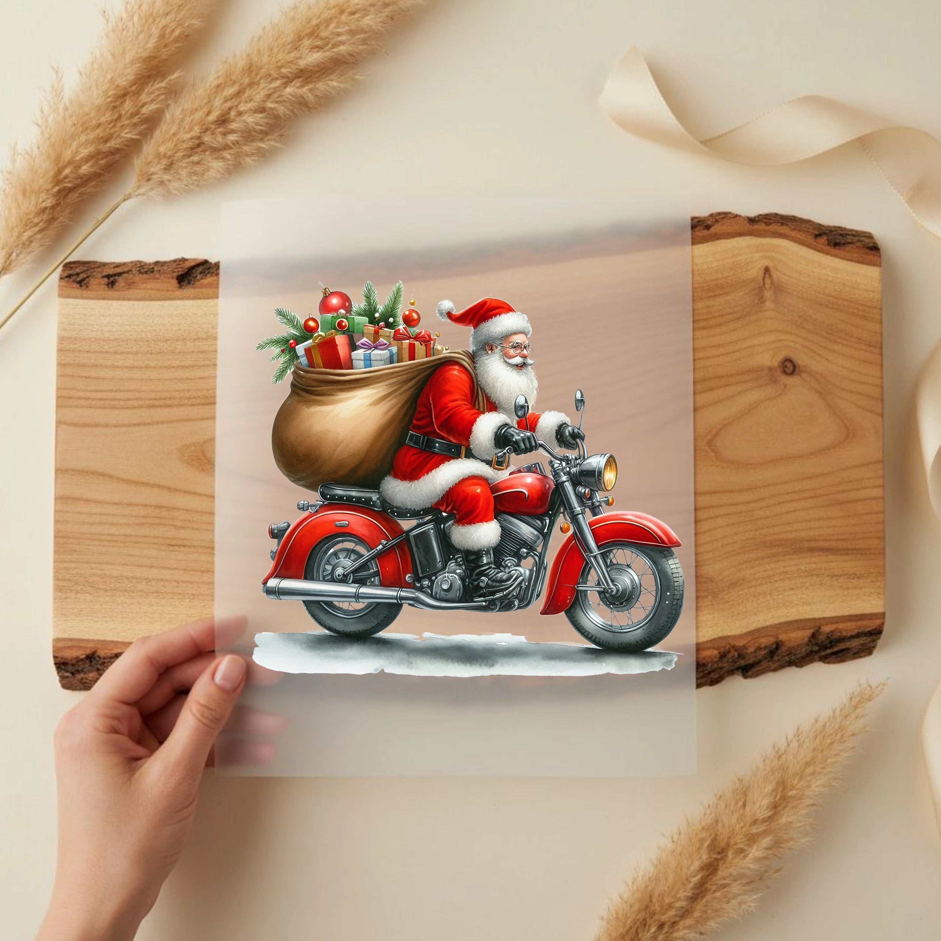 Bügelbild Weihnachtsmann Motorrad Fahrt