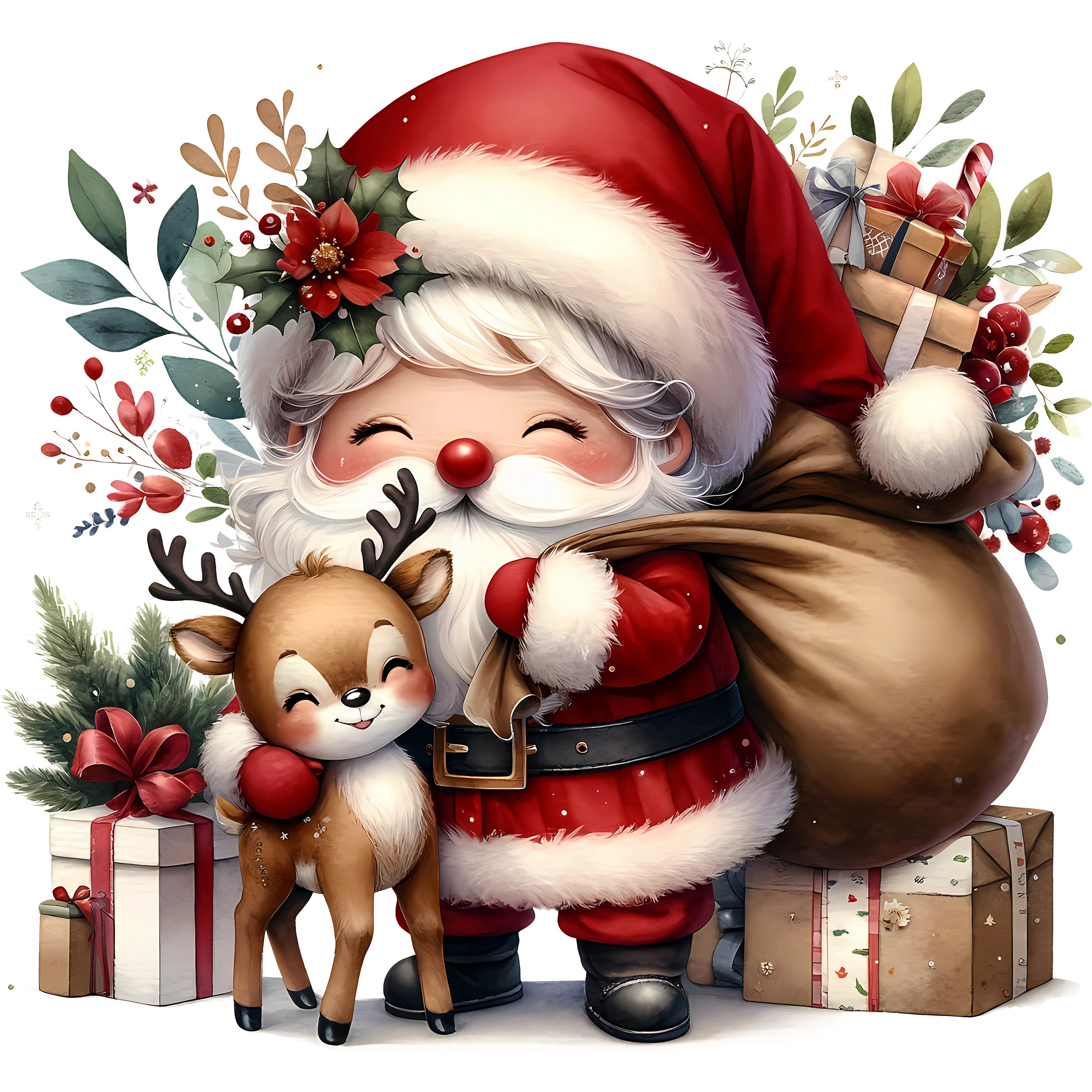 Bügelbild Weihnachtsmann Rentierfreund