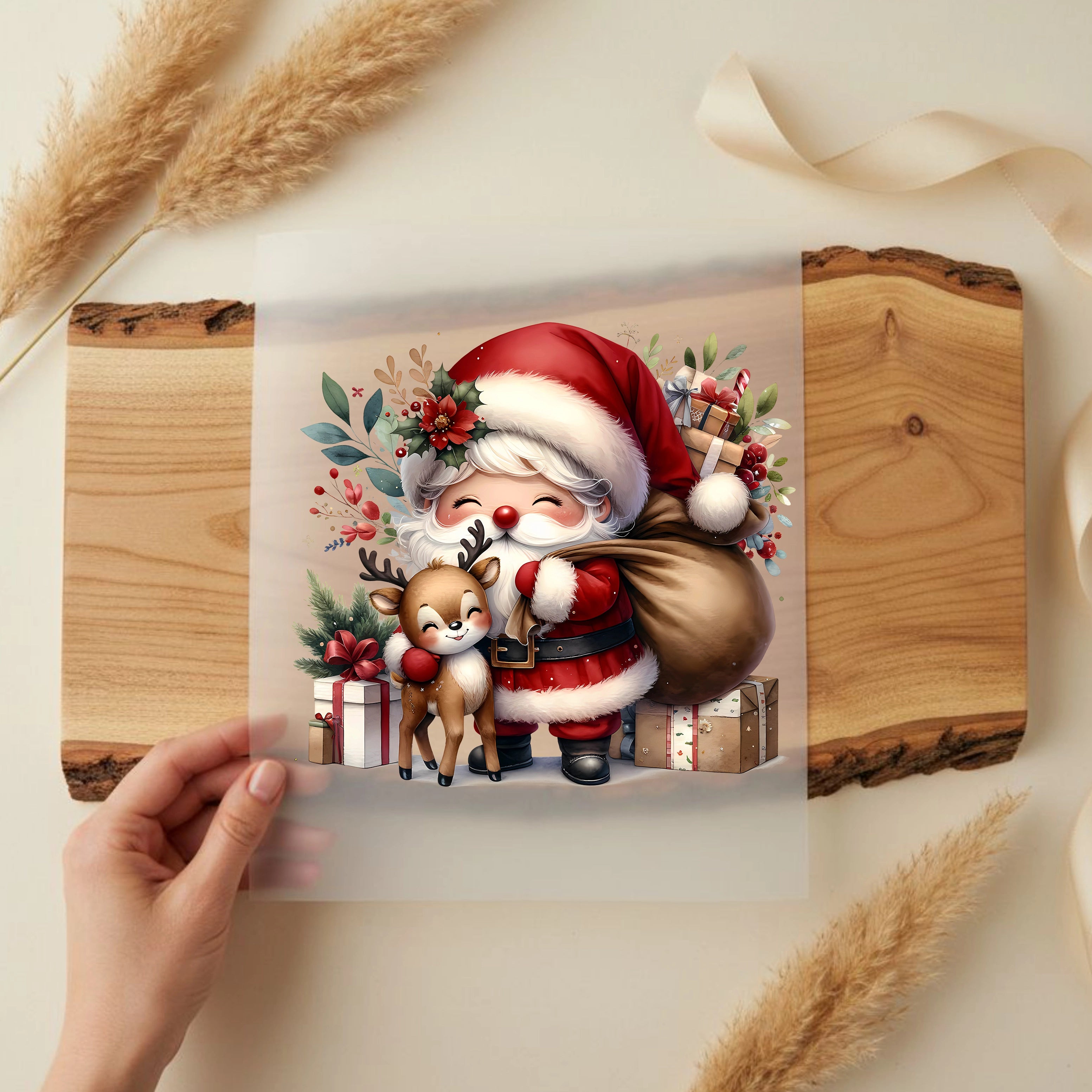 Bügelbild Weihnachtsmann Rentierfreund