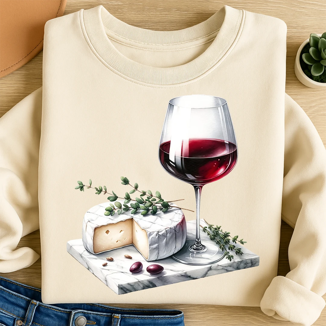 Bügelbild Wein und Käse