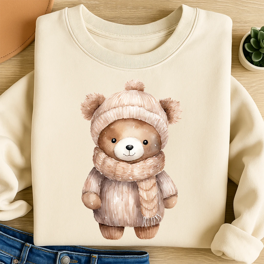 Bügelbild Winter Bärchen Beige